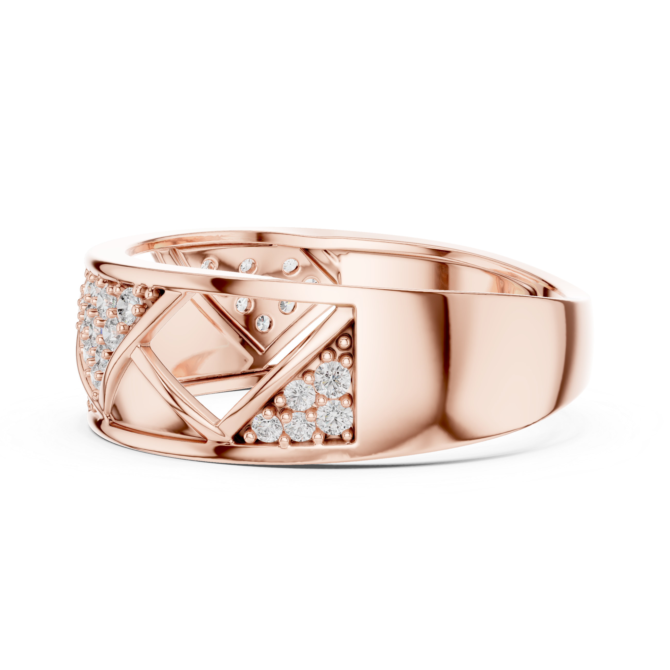 Modern Crisscross Diamond Ring with Geometric Openwork Design