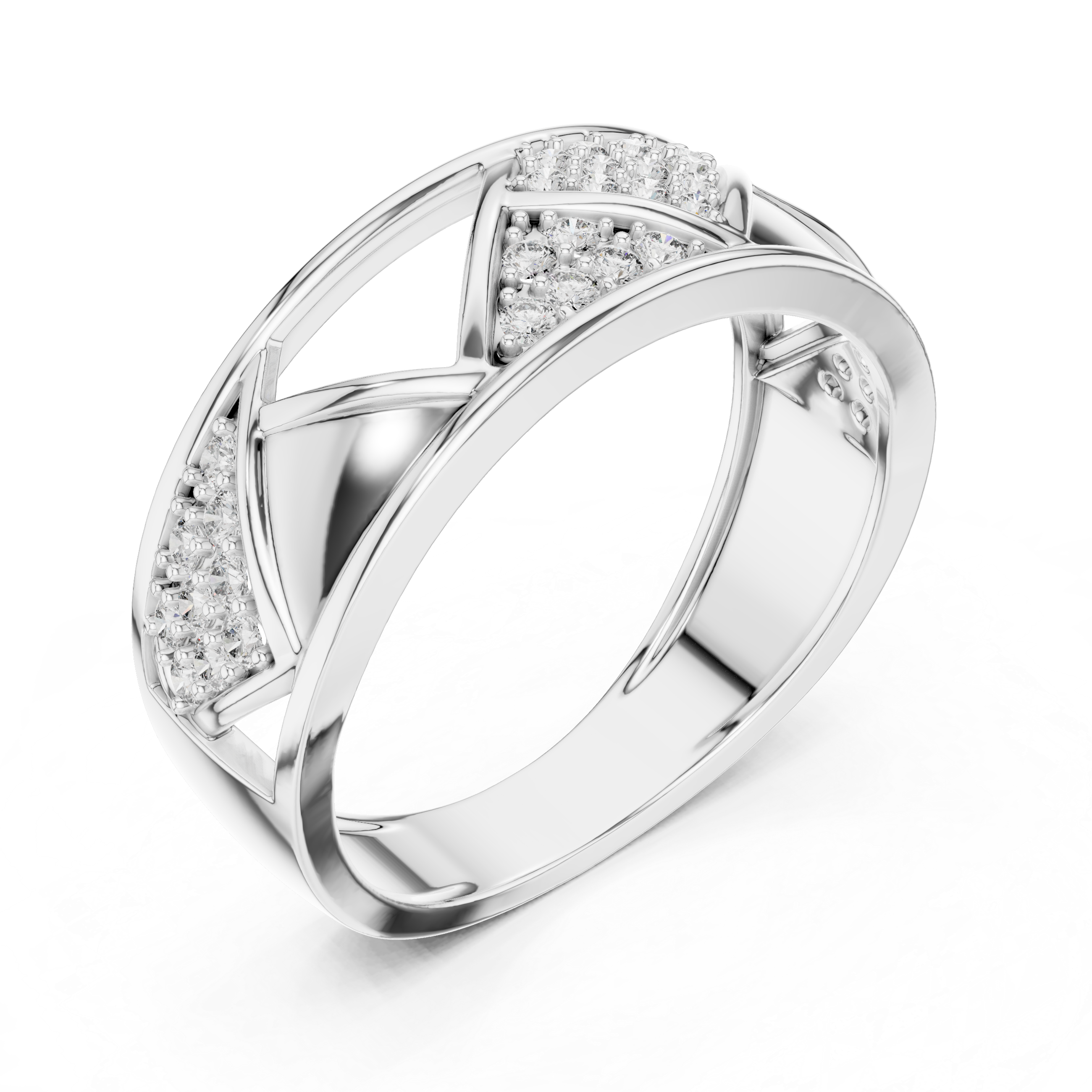 Modern Crisscross Diamond Ring with Geometric Openwork Design