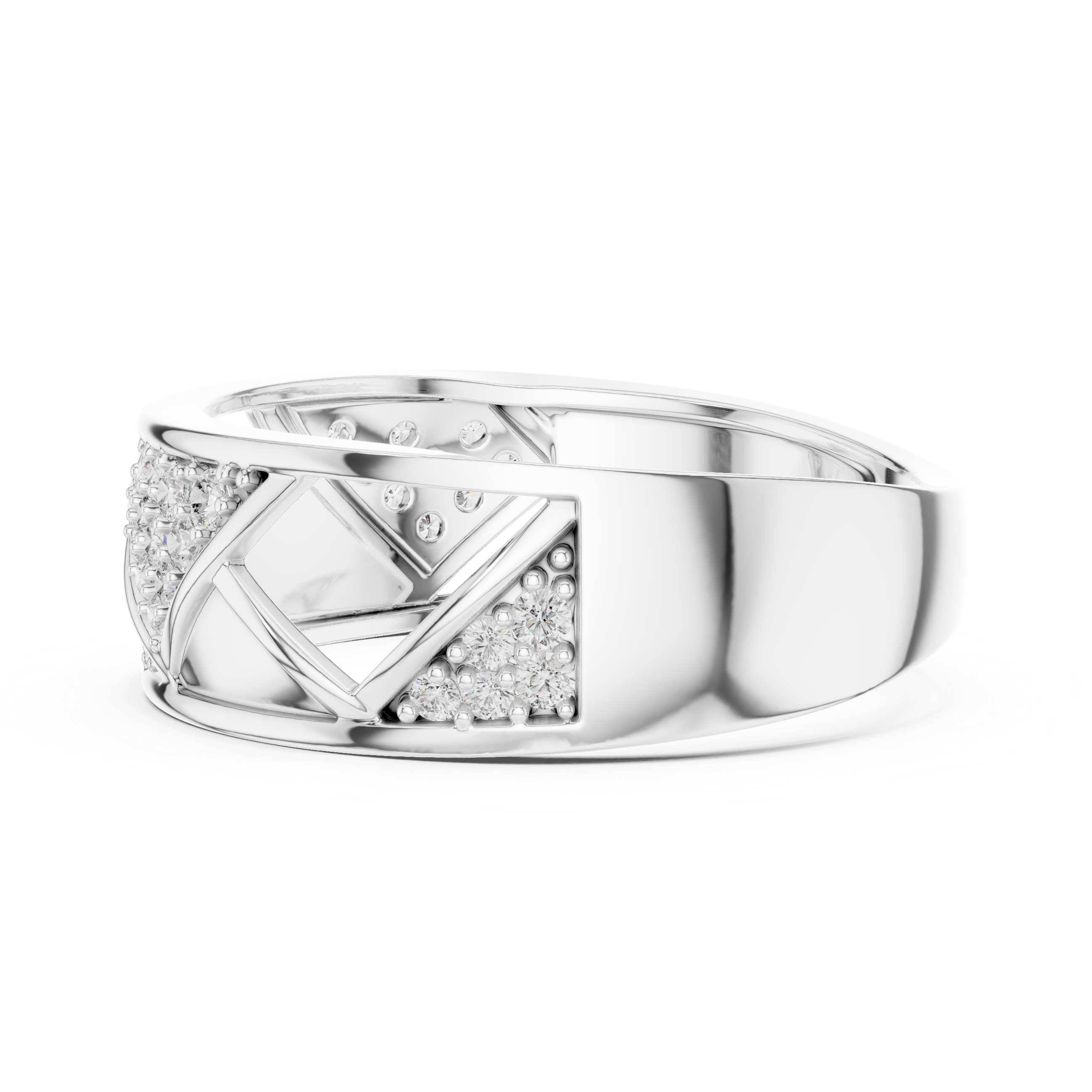 Modern Crisscross Diamond Ring with Geometric Openwork Design