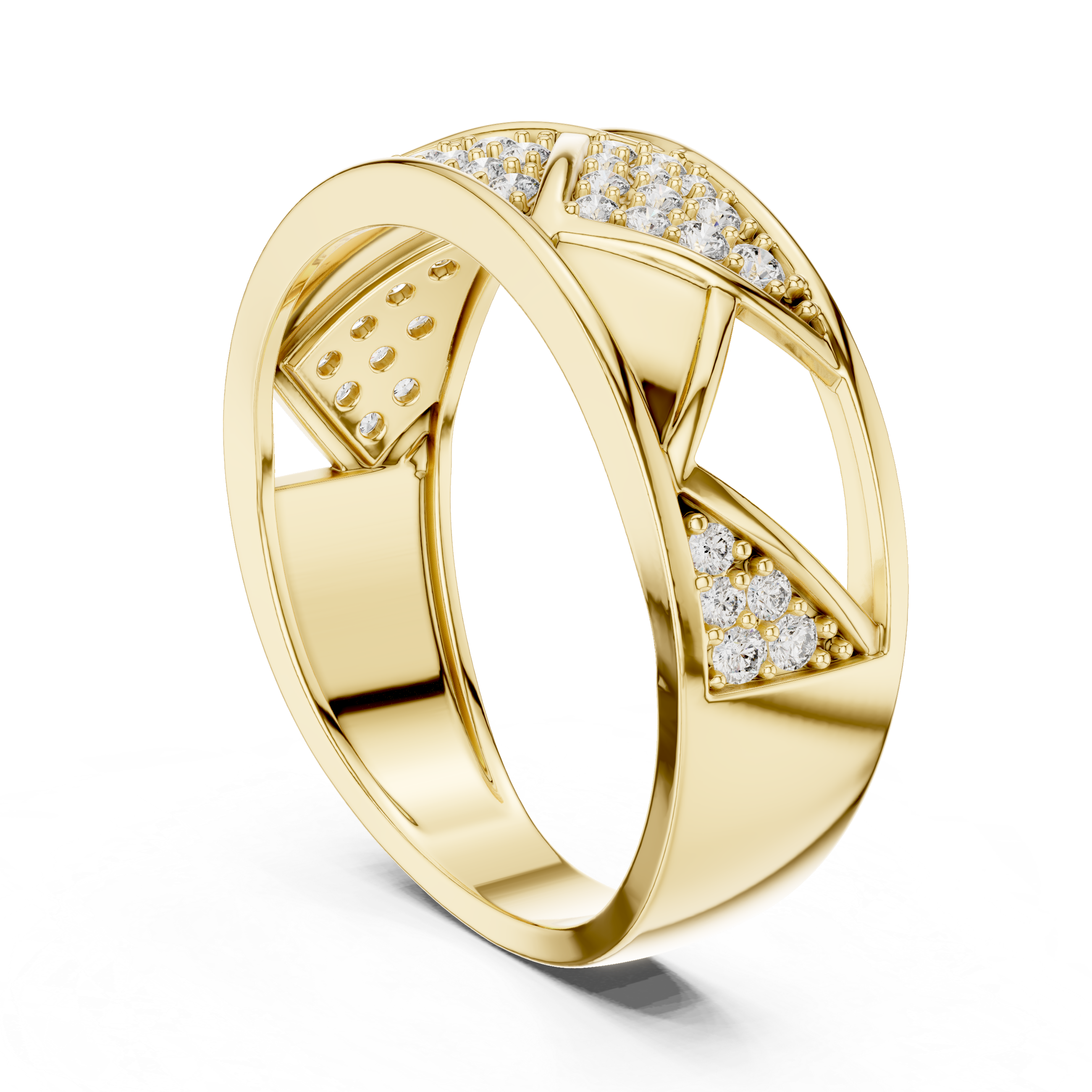 Modern Crisscross Diamond Ring with Geometric Openwork Design