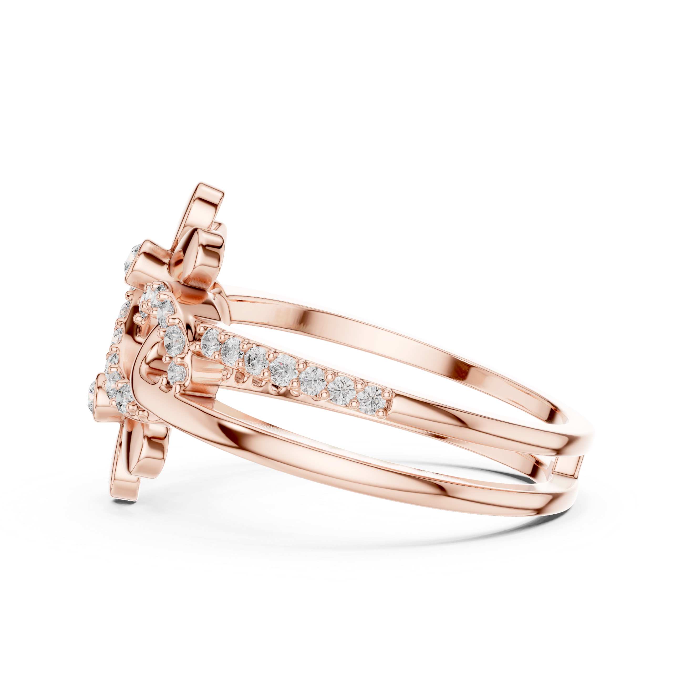 Floral Infinity Diamond Ring – Openwork Double Flower Pavé Statement Ring