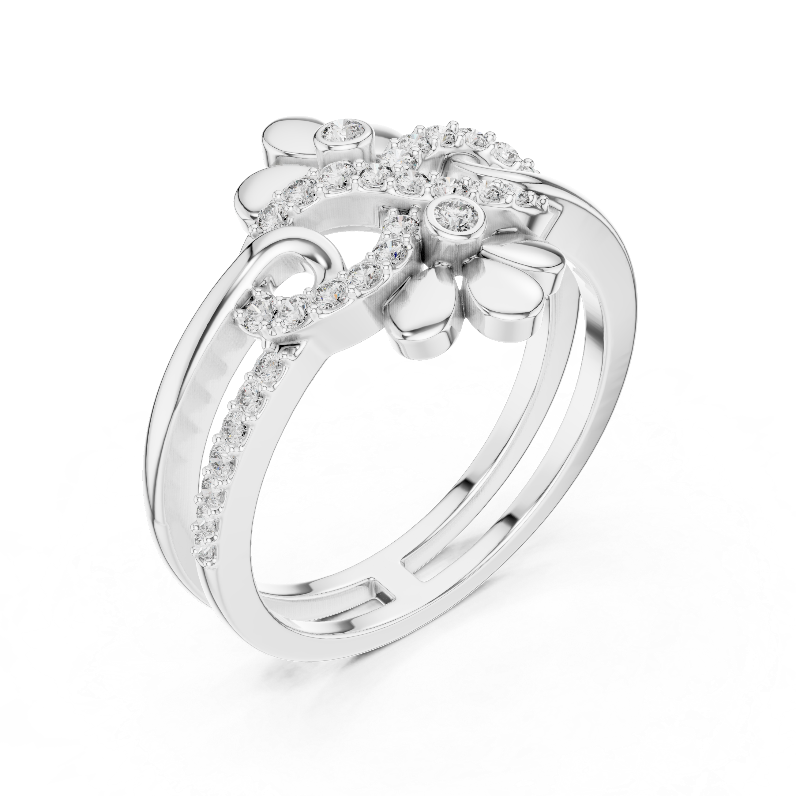 Floral Infinity Diamond Ring – Openwork Double Flower Pavé Statement Ring