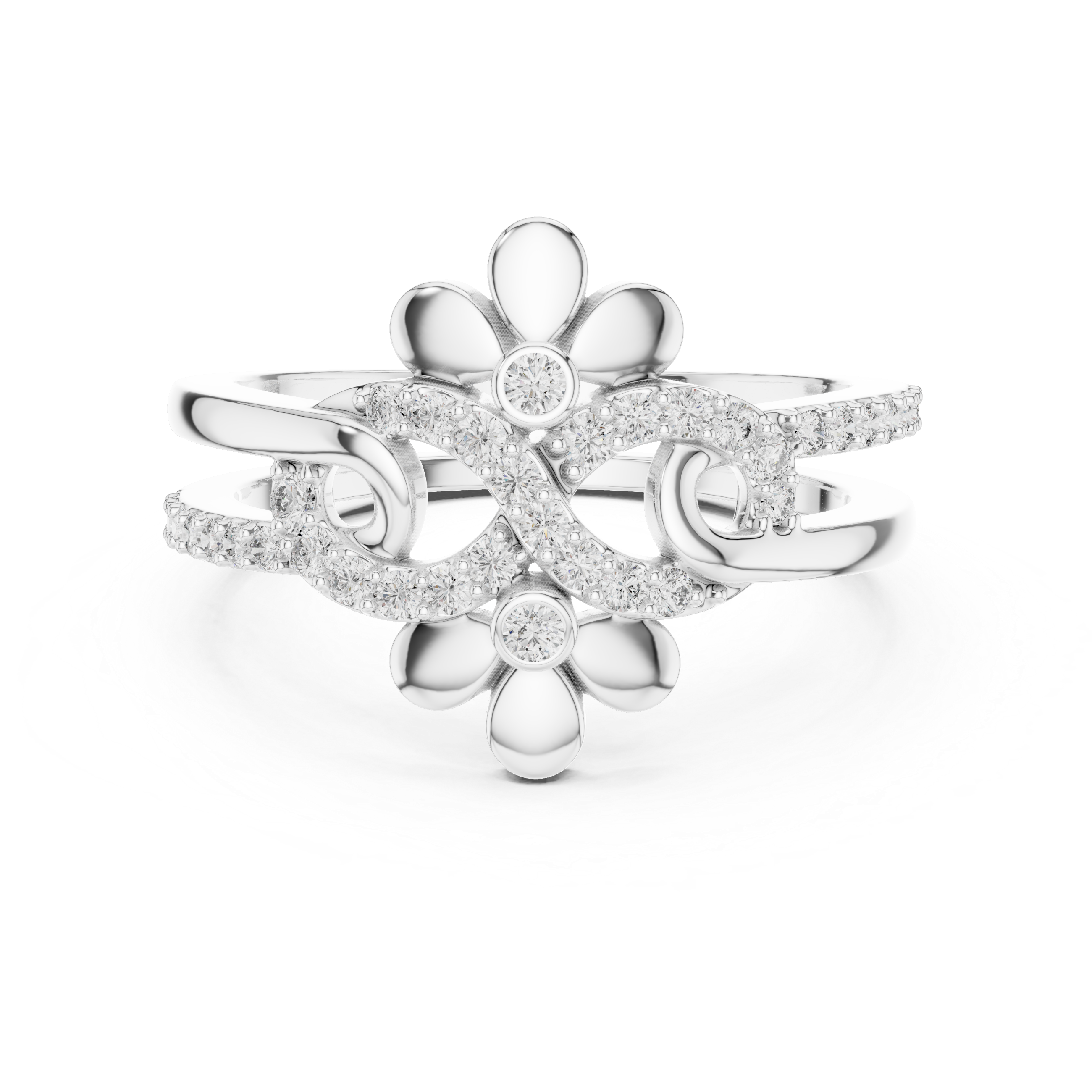 Floral Infinity Diamond Ring – Openwork Double Flower Pavé Statement Ring