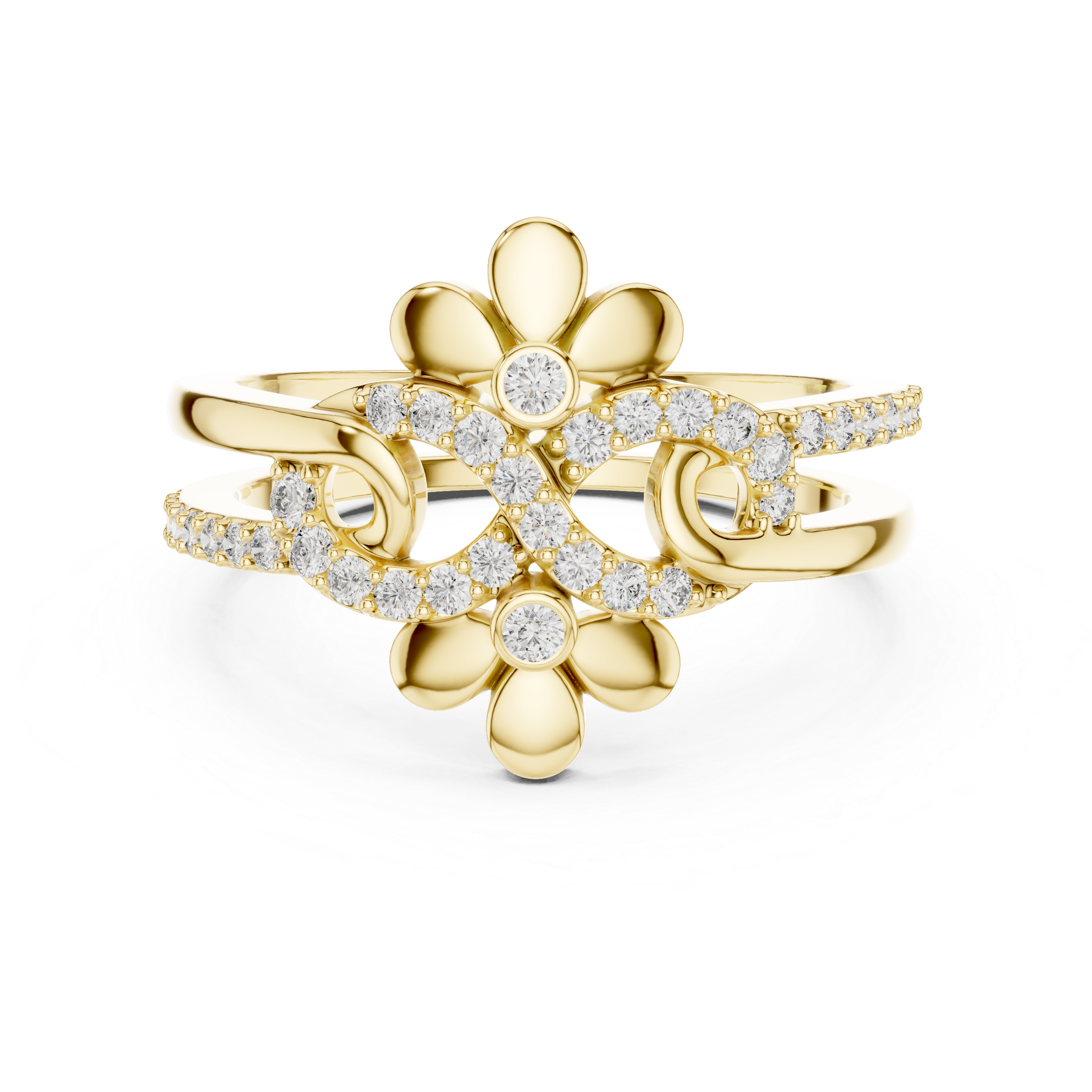 Floral Infinity Diamond Ring – Openwork Double Flower Pavé Statement Ring