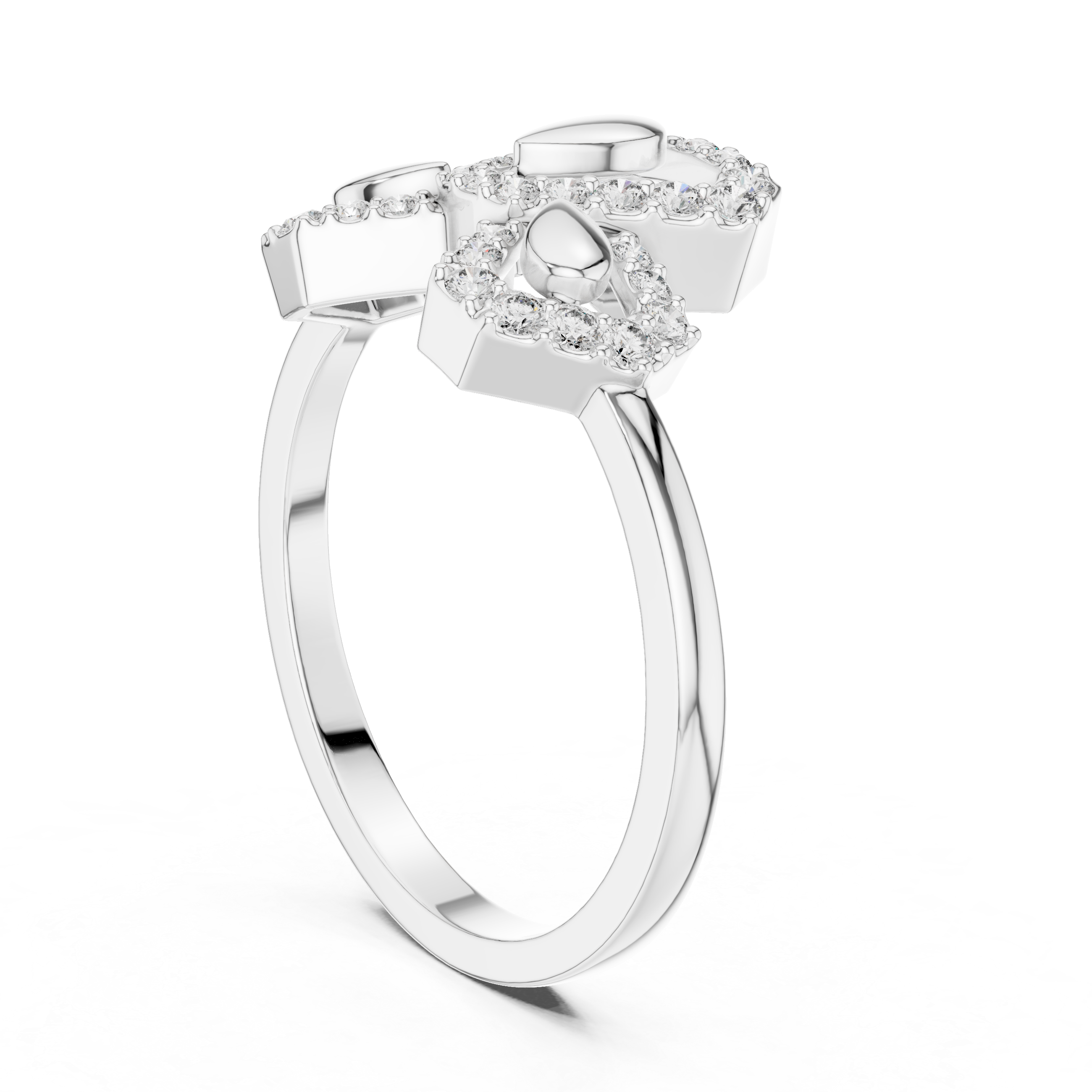 Geometric Floral Diamond Ring – Modern Openwork Pavé Statement Ring