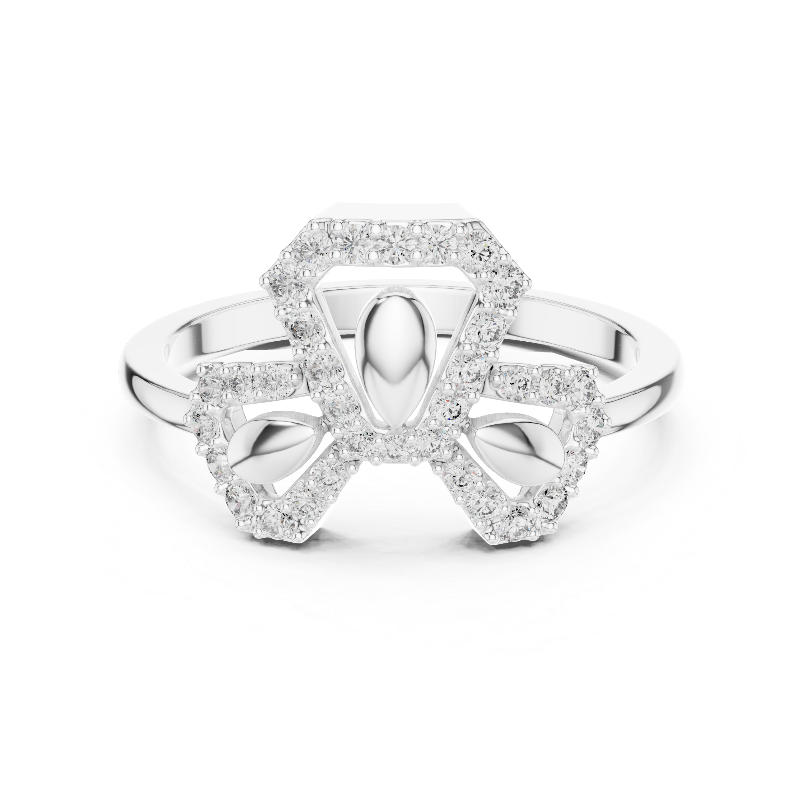 Geometric Floral Diamond Ring – Modern Openwork Pavé Statement Ring
