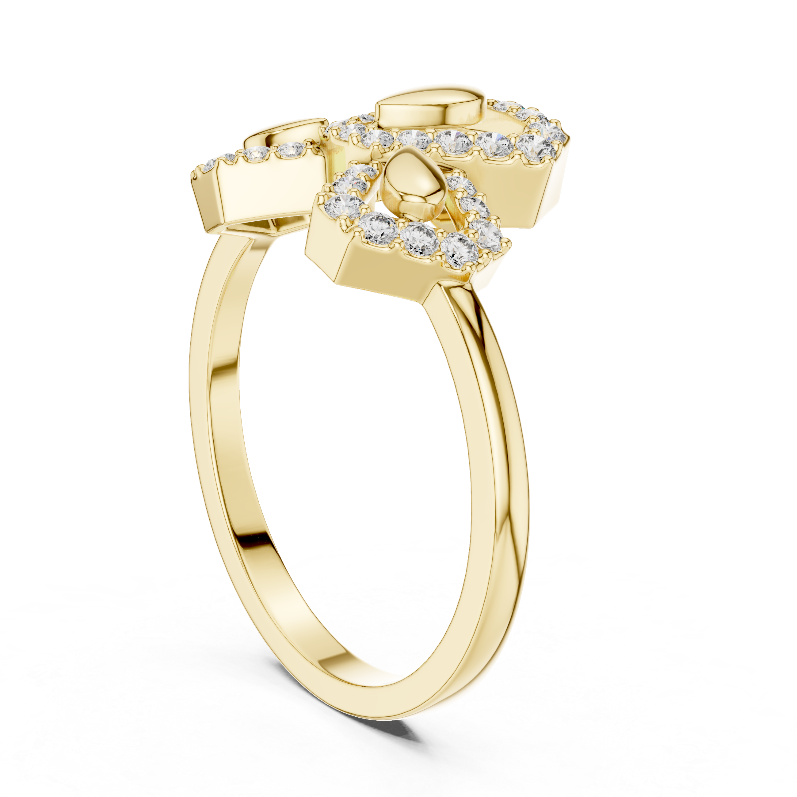 Geometric Floral Diamond Ring – Modern Openwork Pavé Statement Ring