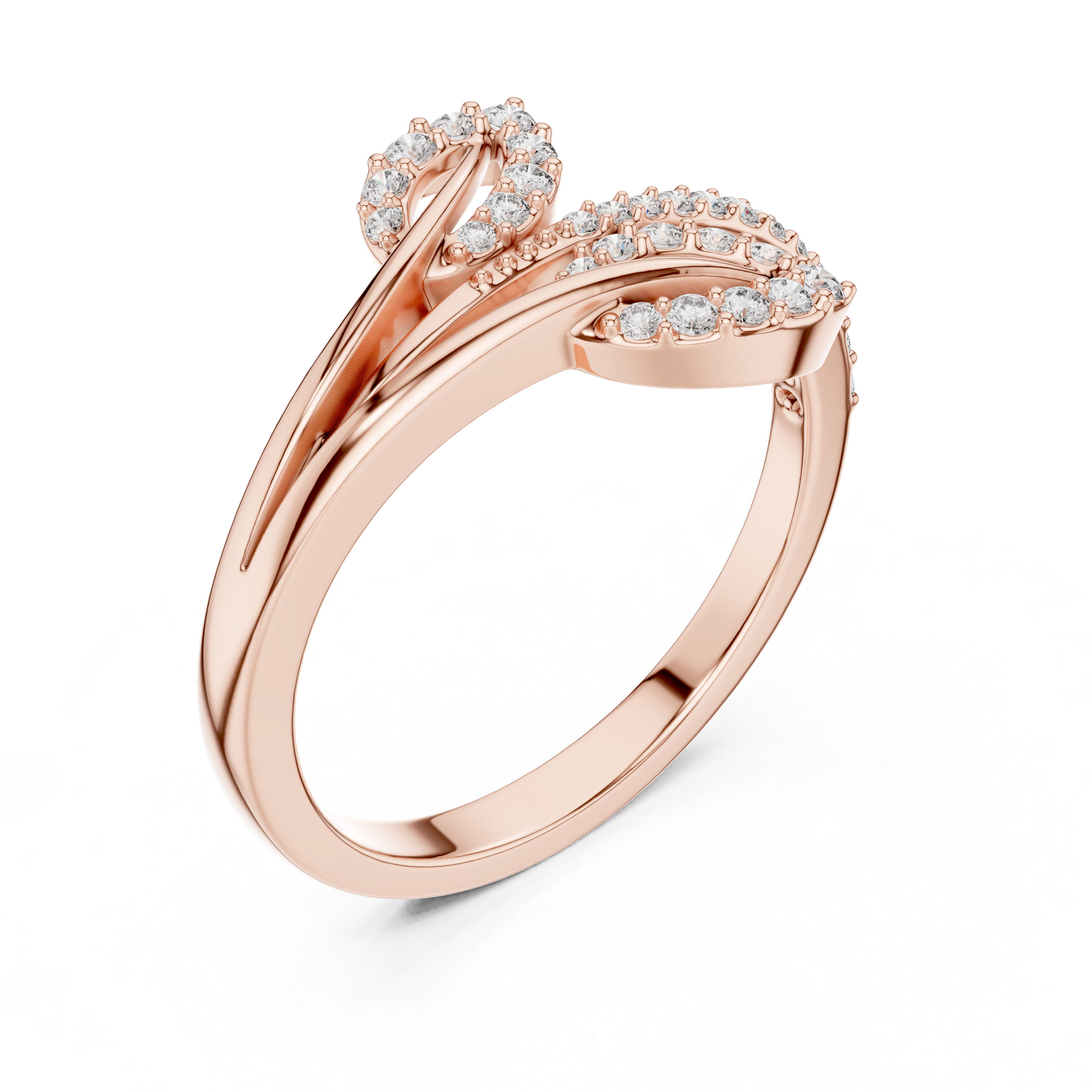 Diamond Leaf Wrap Ring – Modern Open Bypass Nature Inspired Ring