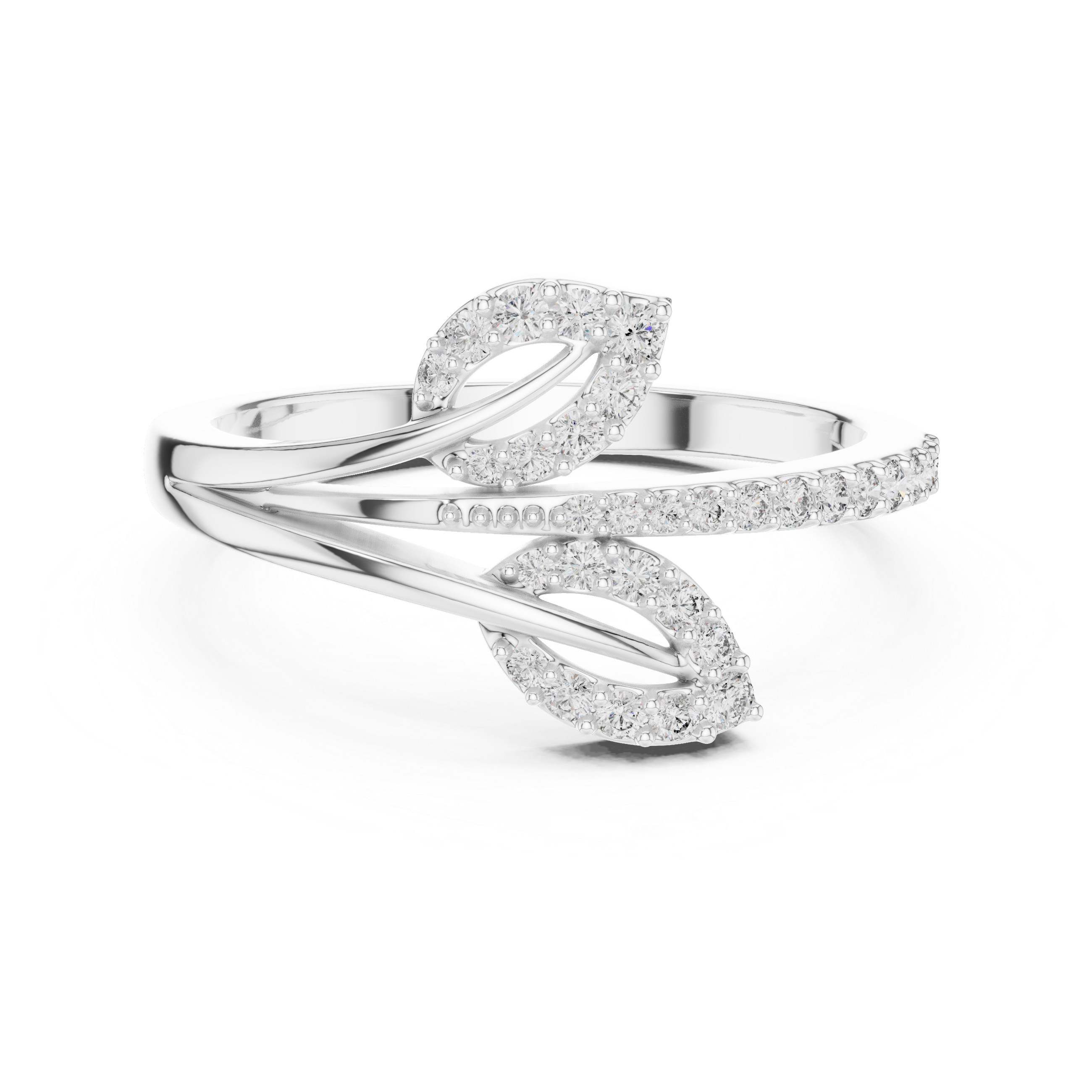 Diamond Leaf Wrap Ring – Modern Open Bypass Nature Inspired Ring