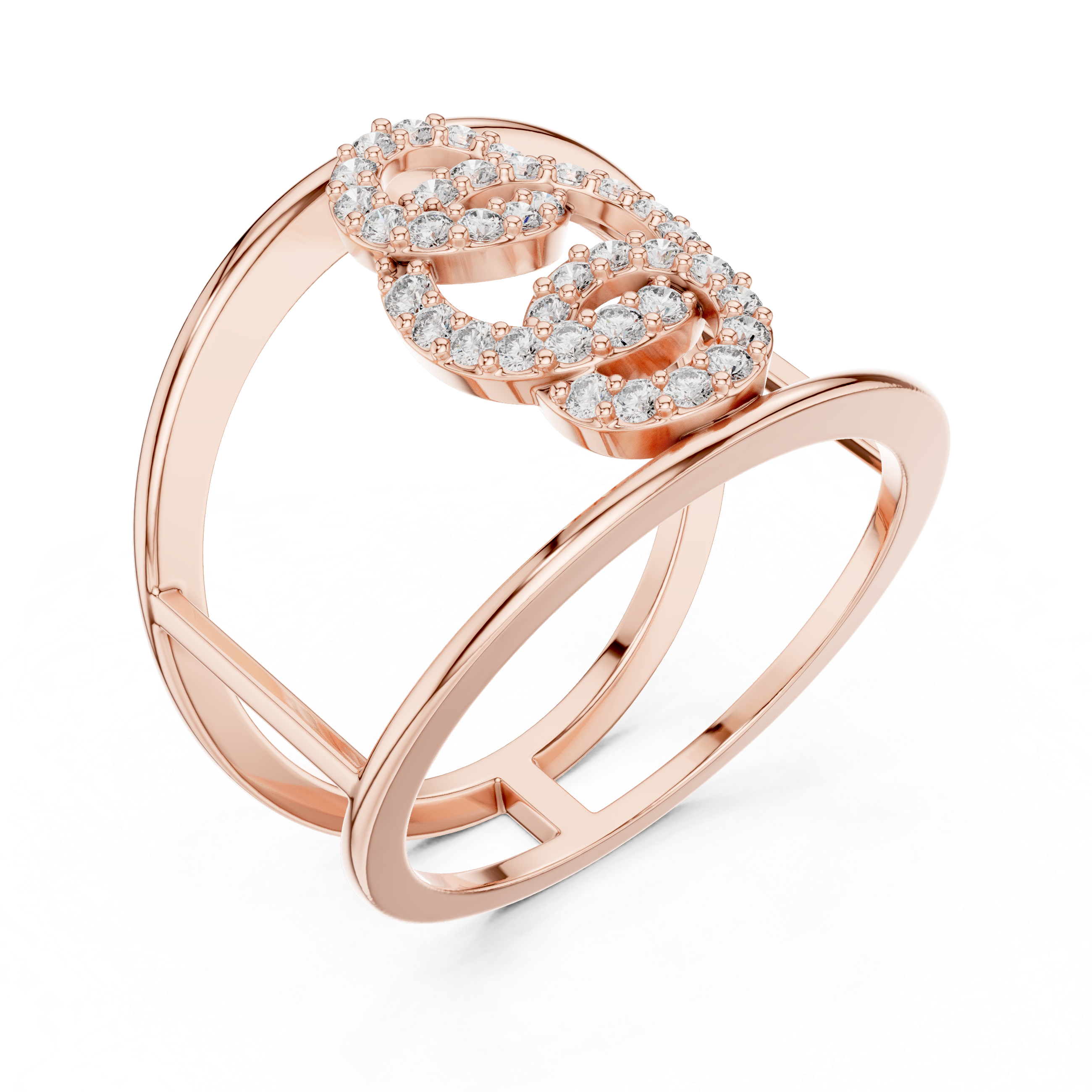 Double Loop Diamond Cage Ring – Modern Openwork Statement Ring
