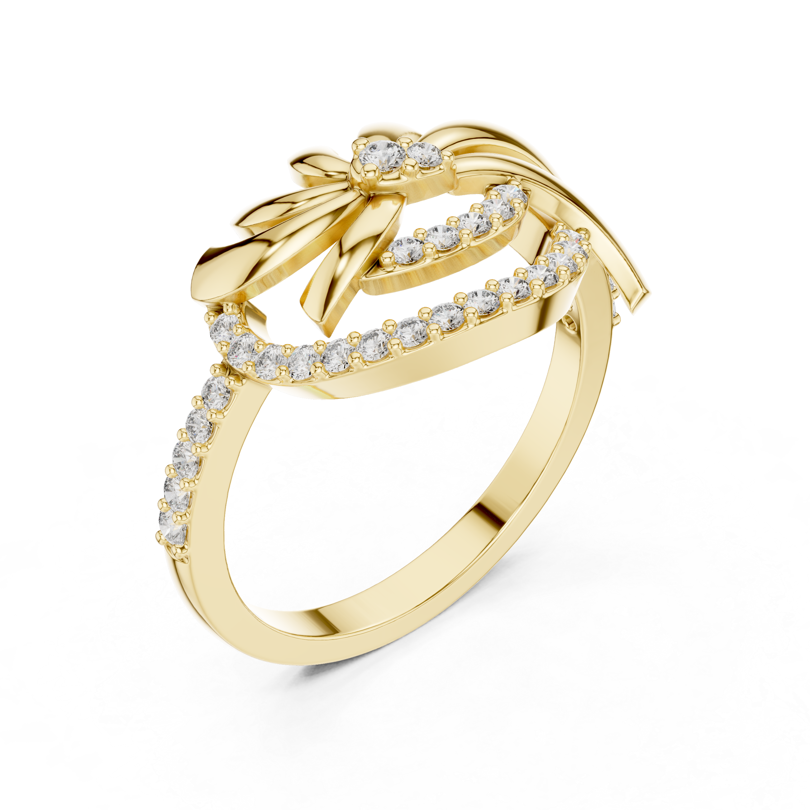 Abstract Swirl Diamond Ring – Modern Sculptural Gold Statement Ring
