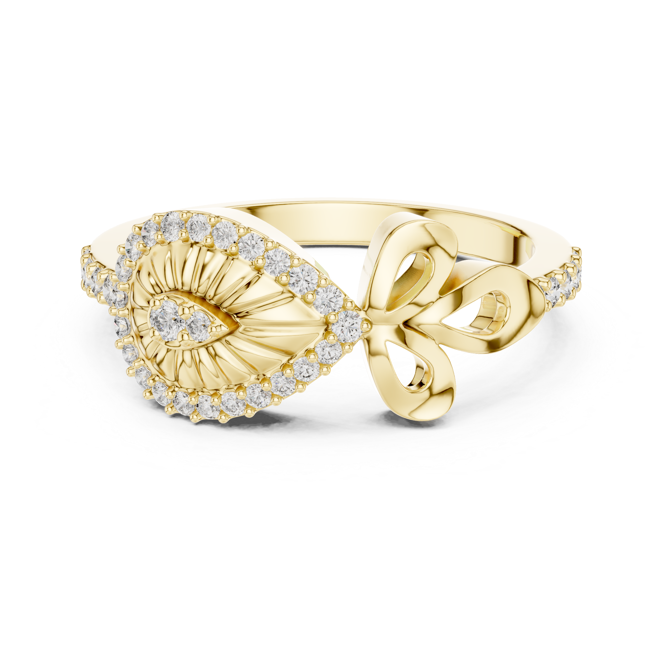 Vintage Pear Eye Diamond Ring – Bow Accent Statement Ring
