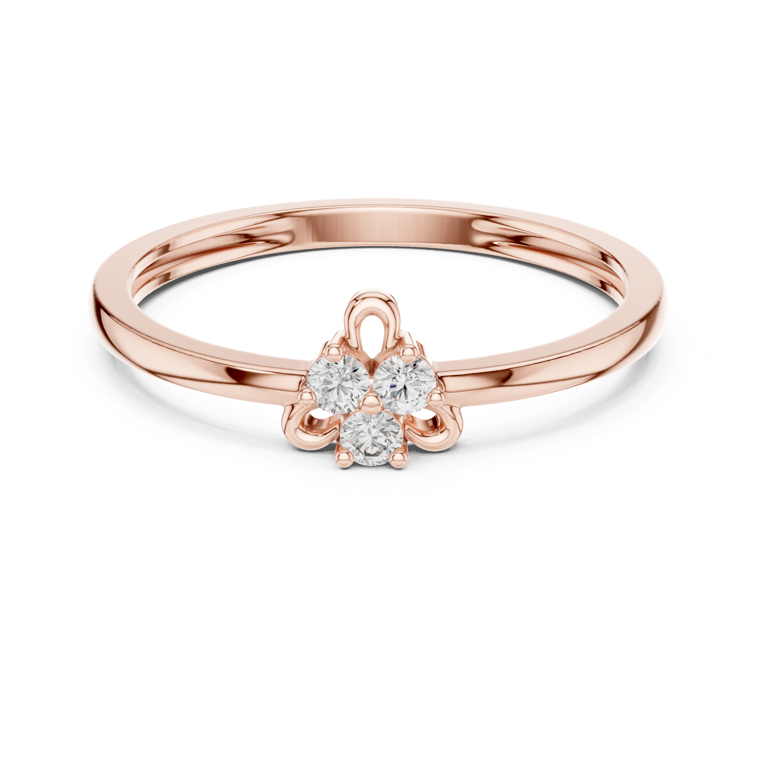 Minimalist Clover Diamond Ring – Dainty Three Stone Floral Ring