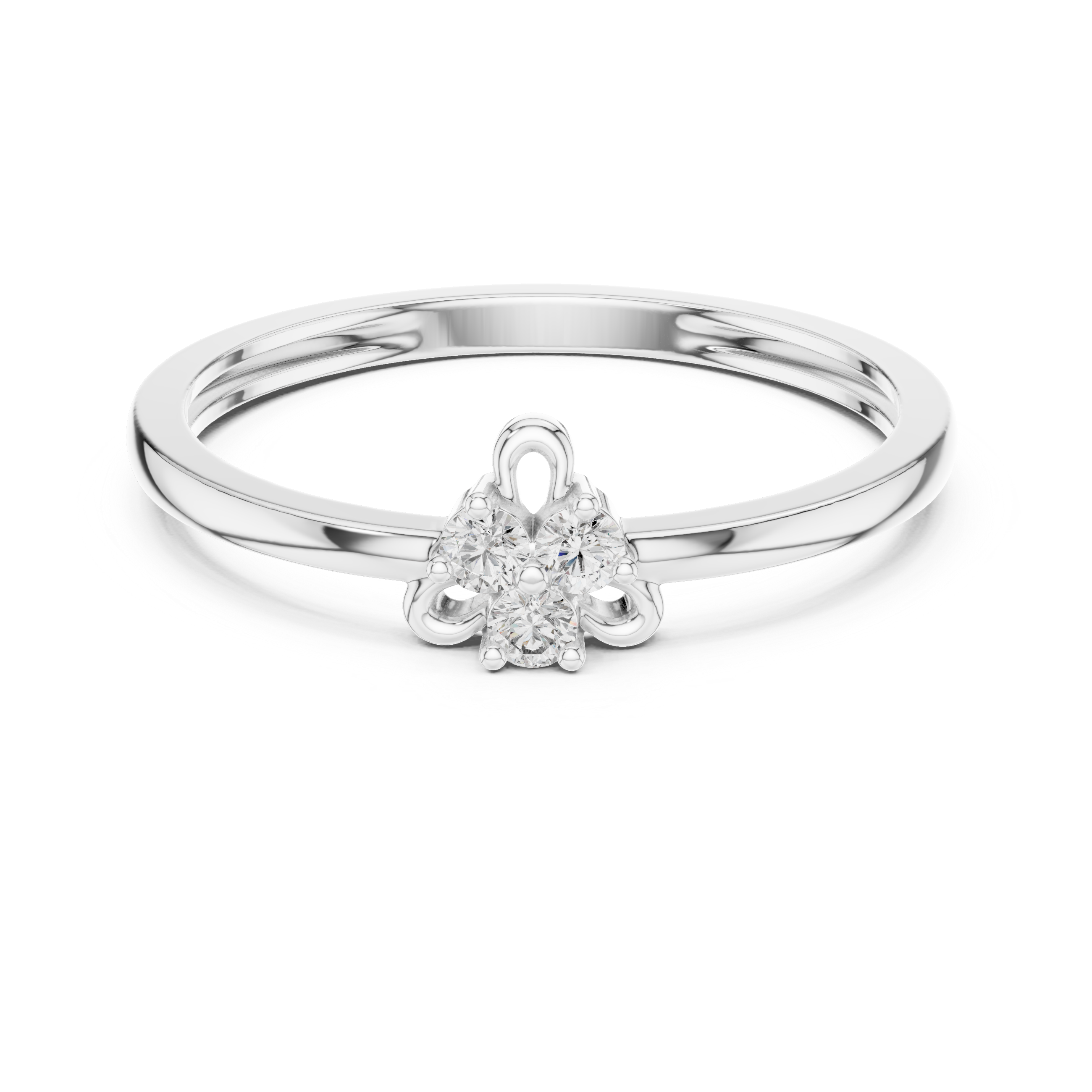 Minimalist Clover Diamond Ring – Dainty Three Stone Floral Ring