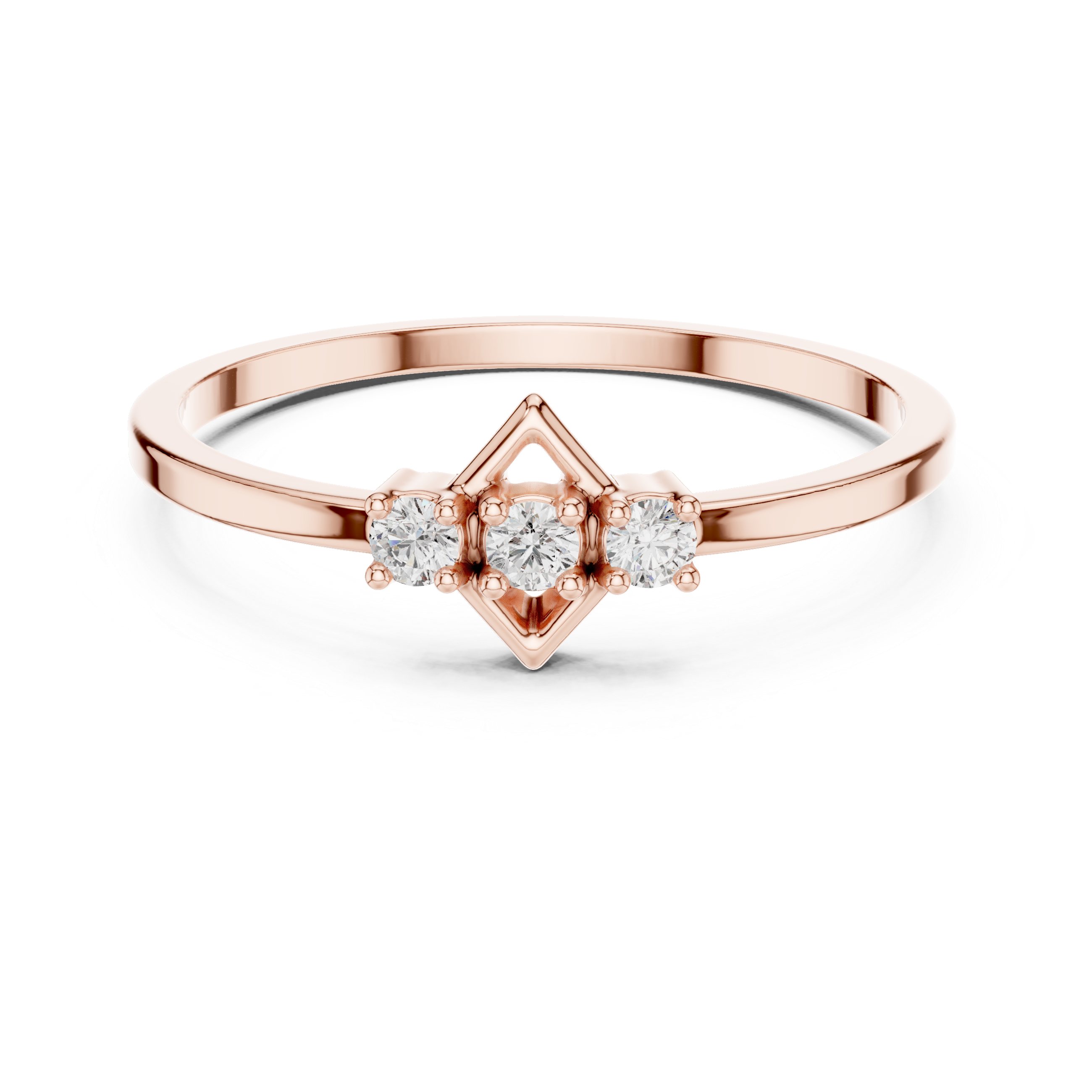 Geometric Three Stone Diamond Ring – Minimalist Diamond Shape Ring