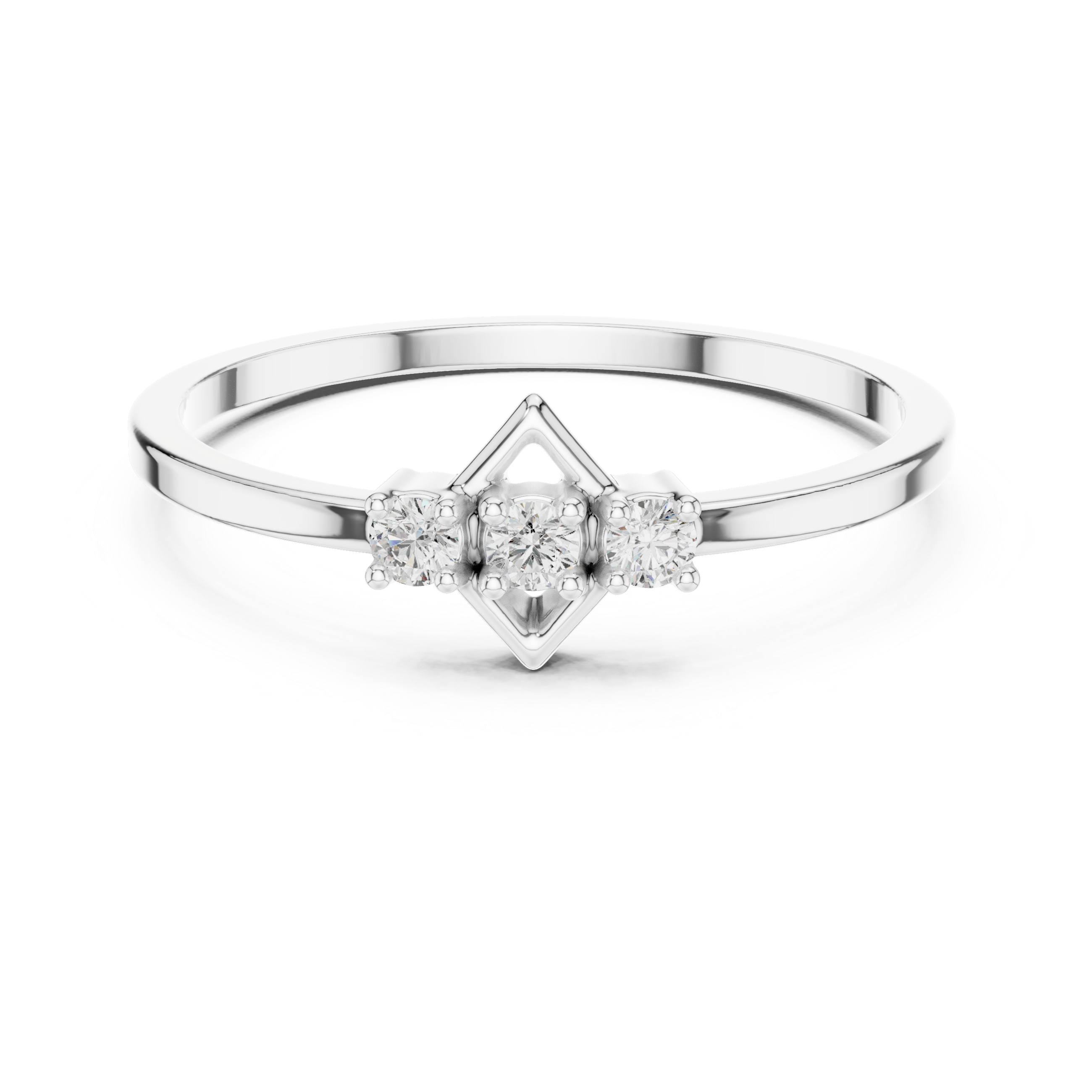 Geometric Three Stone Diamond Ring – Minimalist Diamond Shape Ring