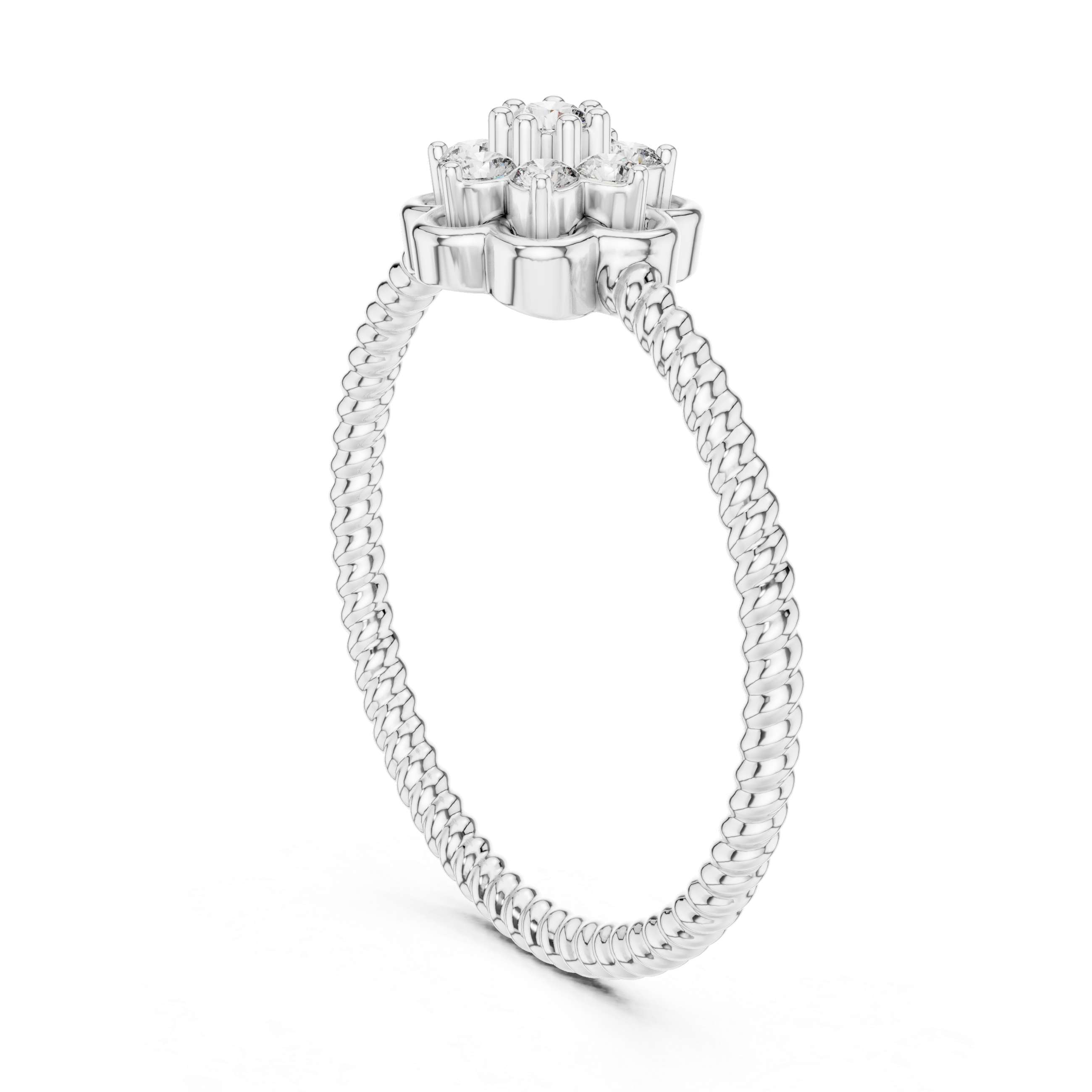Twisted Band Floral Diamond Ring – Dainty Flower Cluster Promise Ring