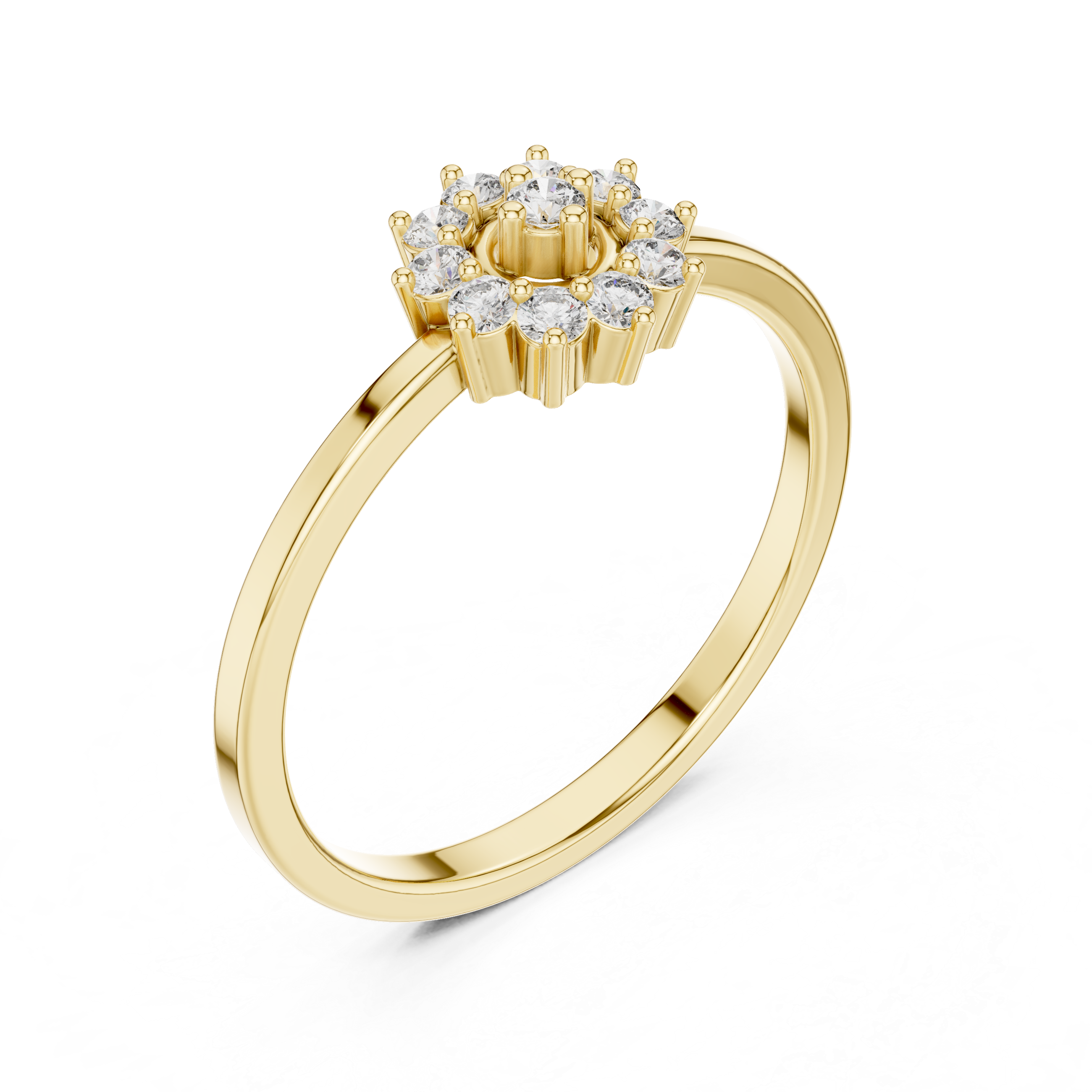 Vintage Halo Diamond Flower Ring – Round Cluster Floral Engagement Ring