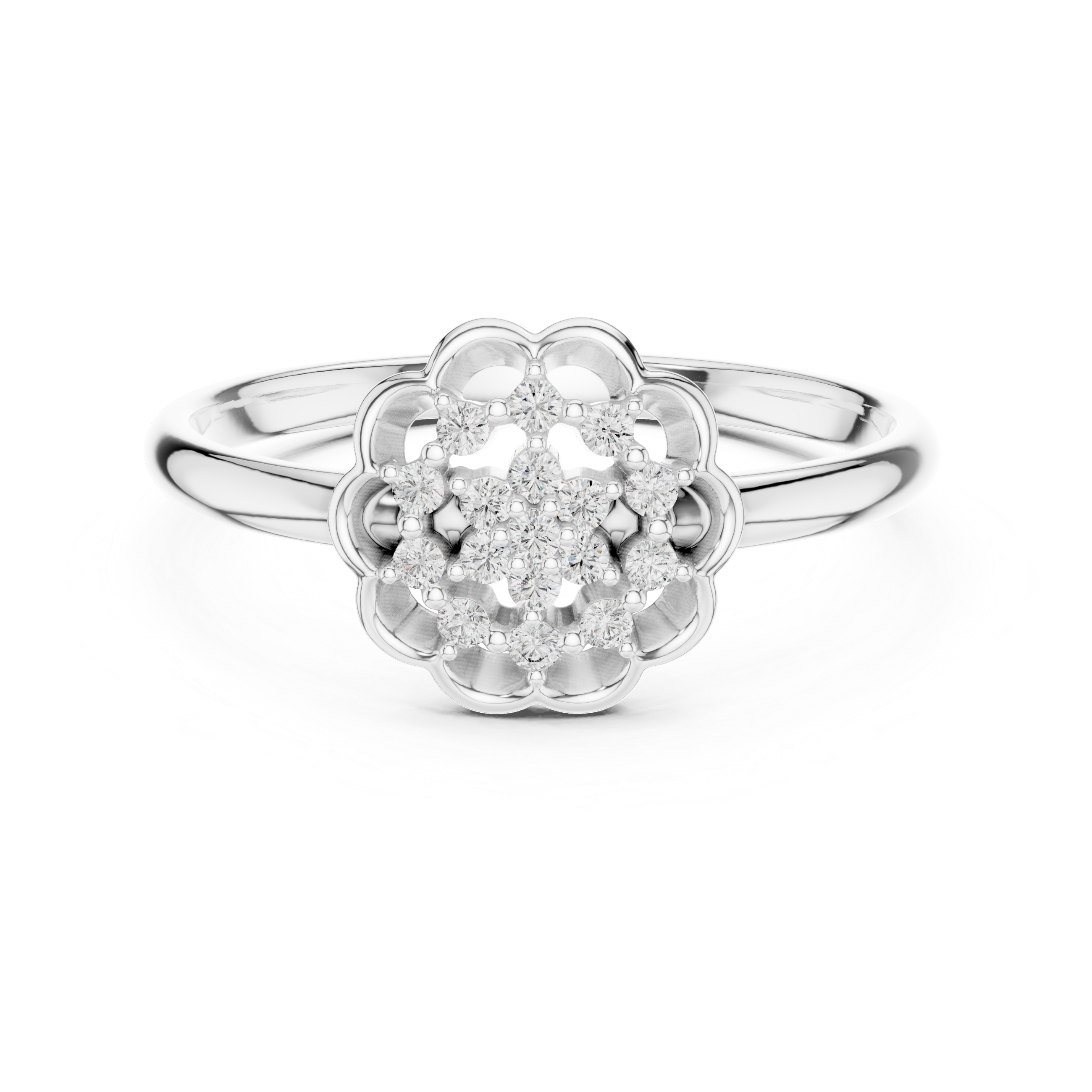 Vintage Floral Diamond Cluster Ring – Round Blossom Halo Ring