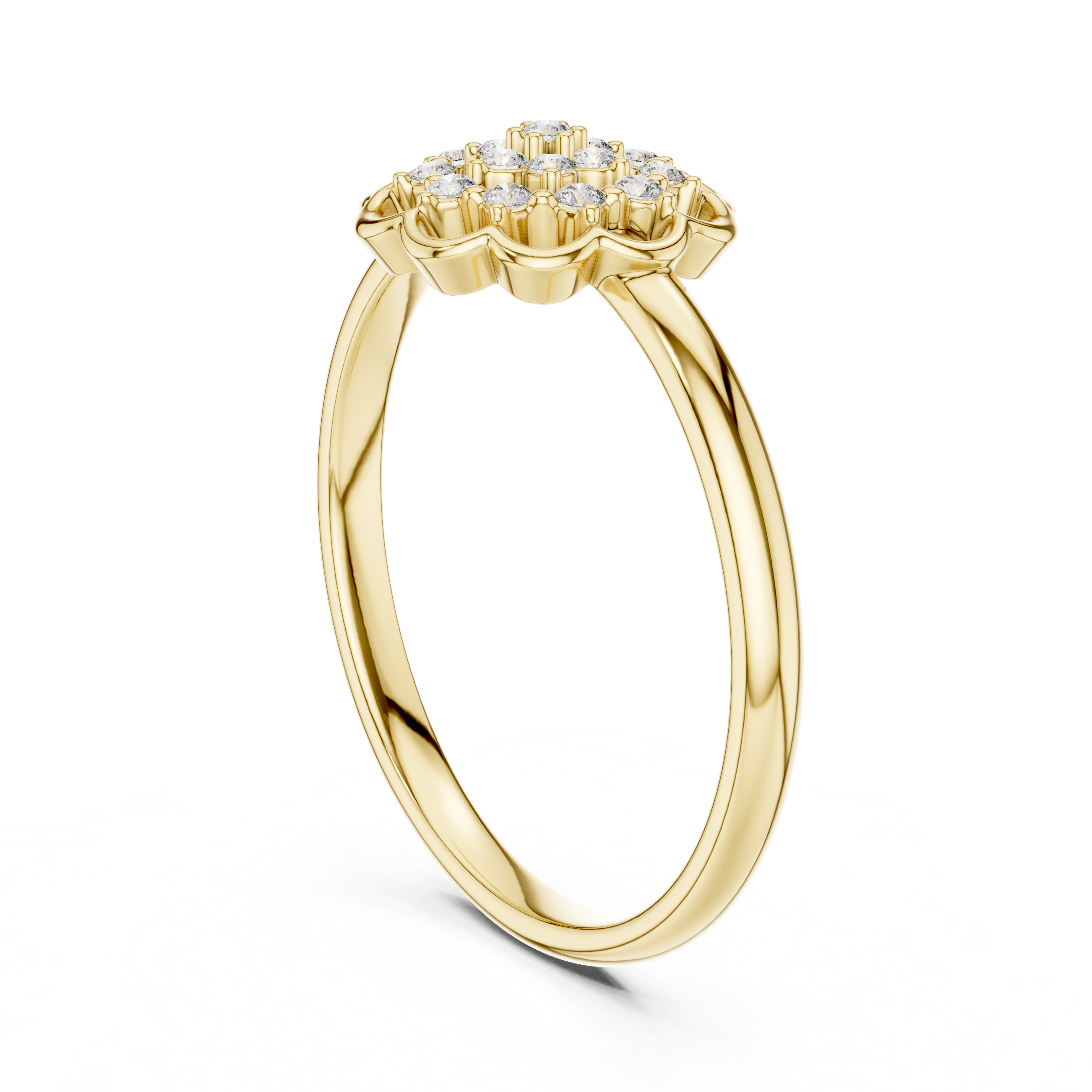 Vintage Floral Diamond Cluster Ring – Round Blossom Halo Ring