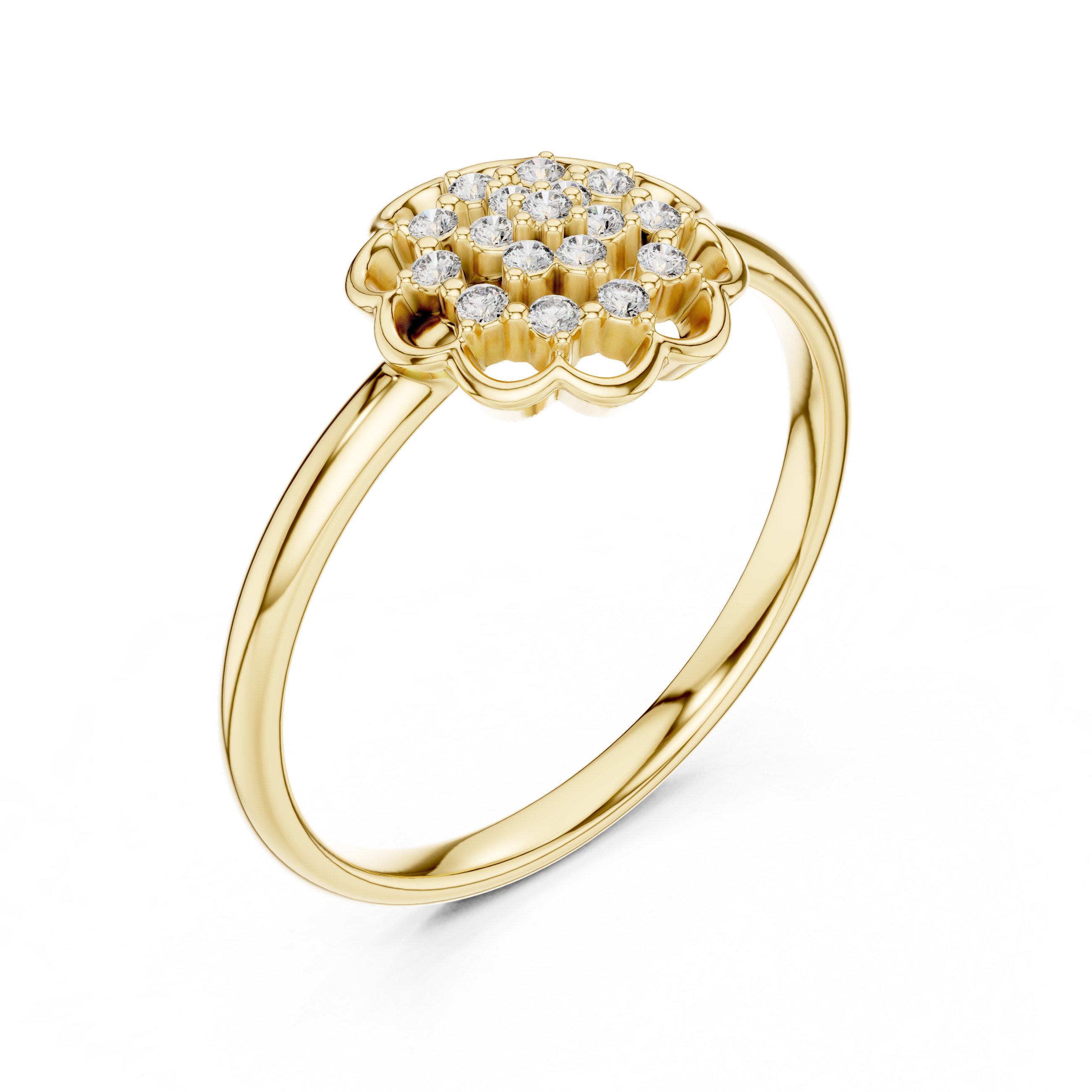 Vintage Floral Diamond Cluster Ring – Round Blossom Halo Ring