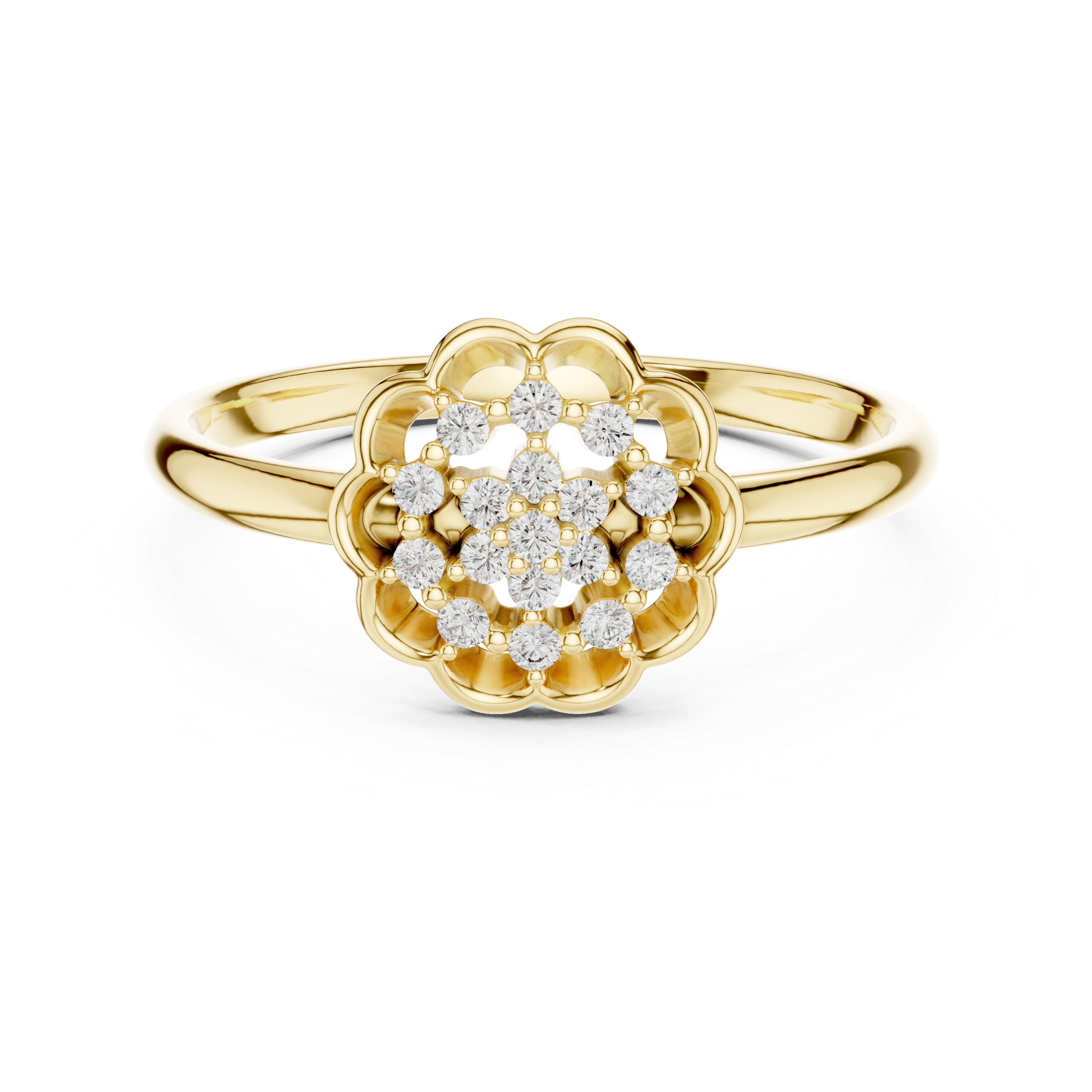 Vintage Floral Diamond Cluster Ring – Round Blossom Halo Ring