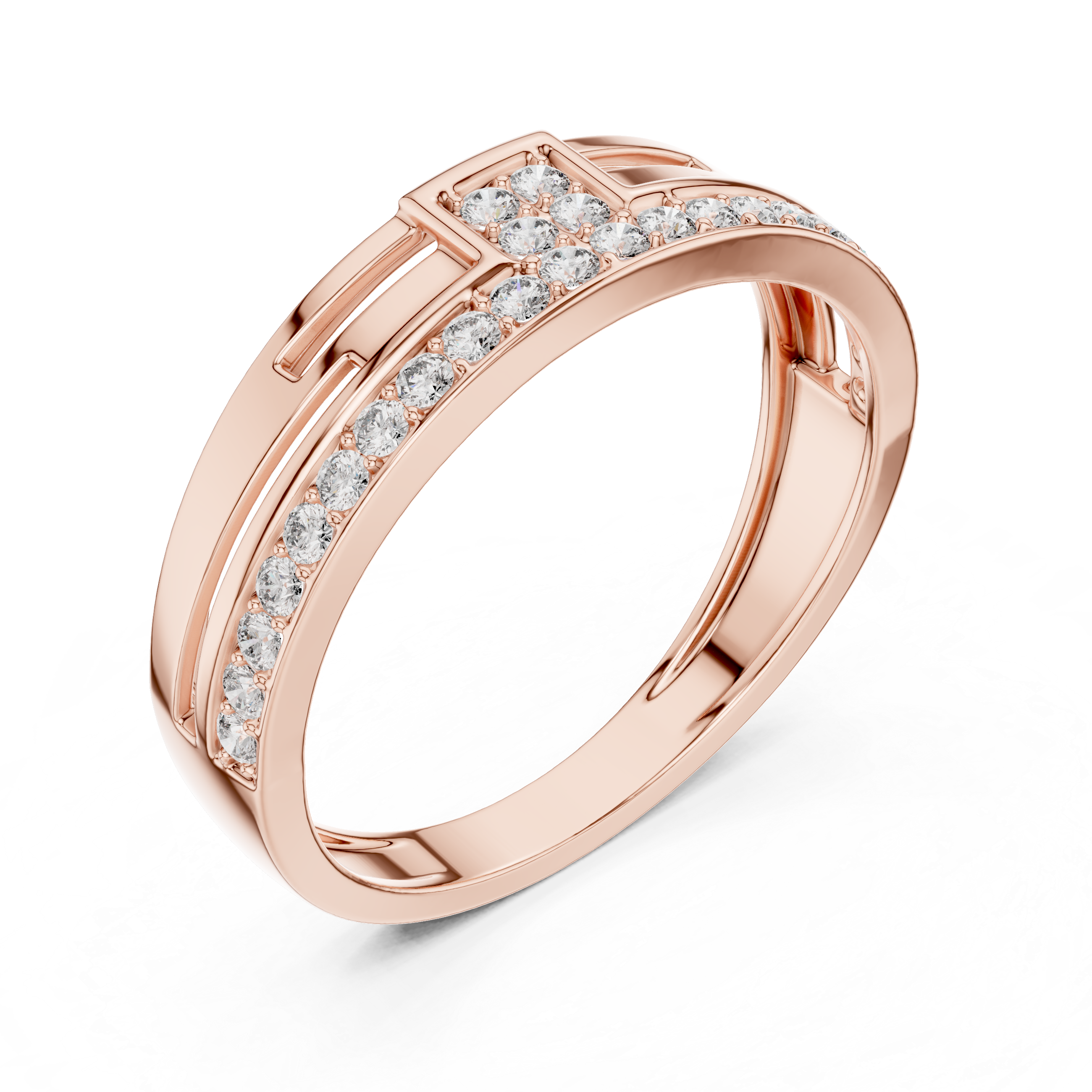 Minimalist Open Bar Diamond Ring with Geometric Center Detail
