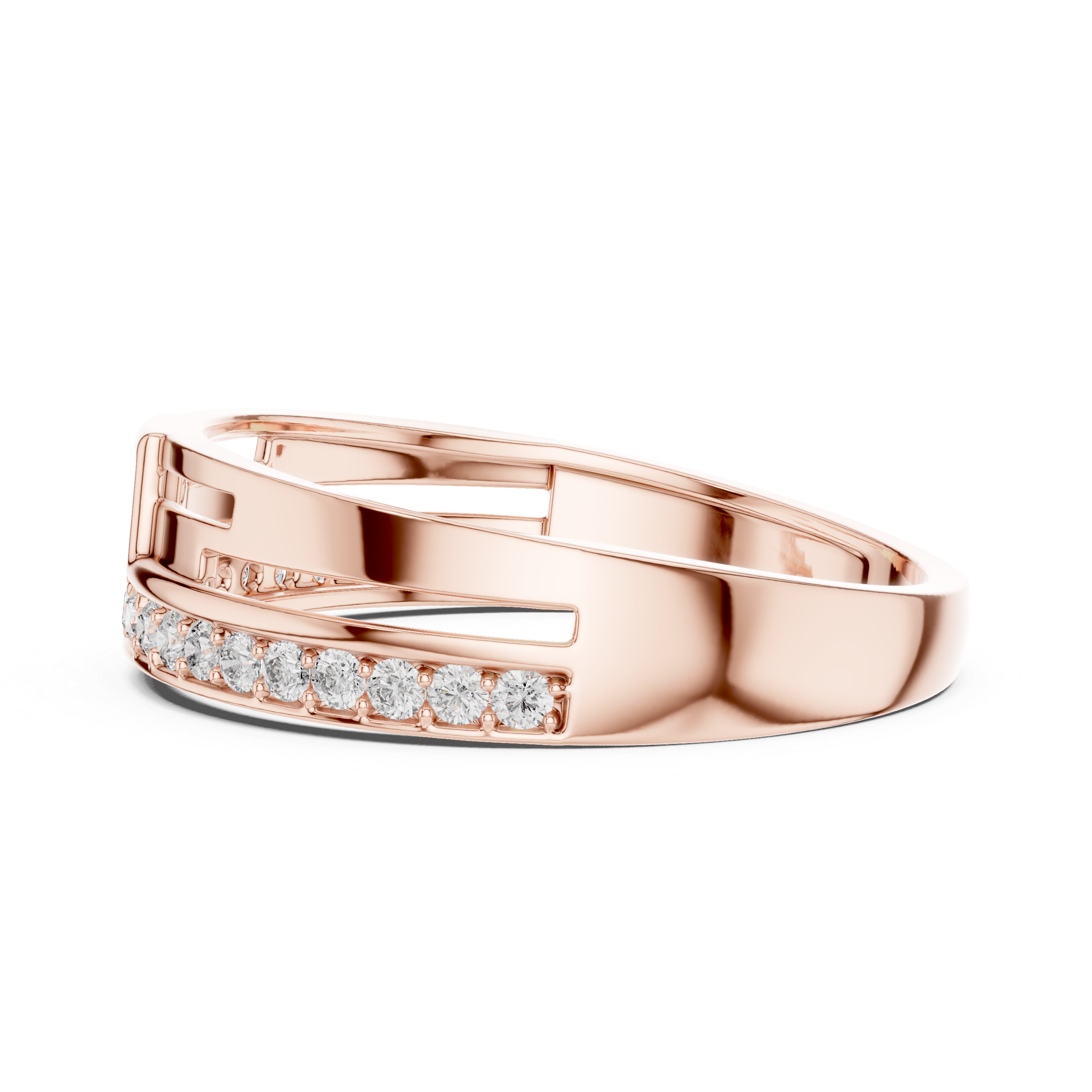 Minimalist Open Bar Diamond Ring with Geometric Center Detail