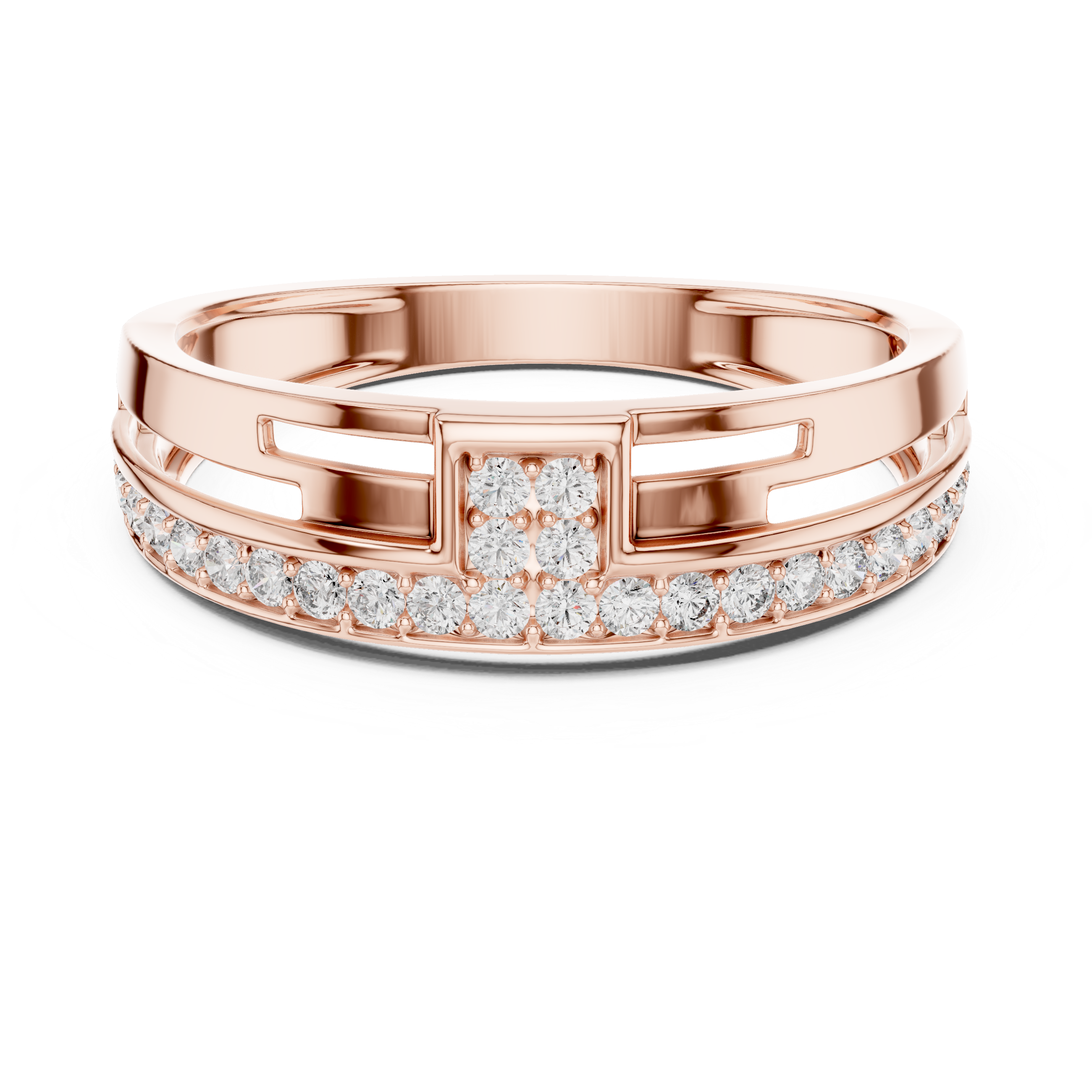 Minimalist Open Bar Diamond Ring with Geometric Center Detail