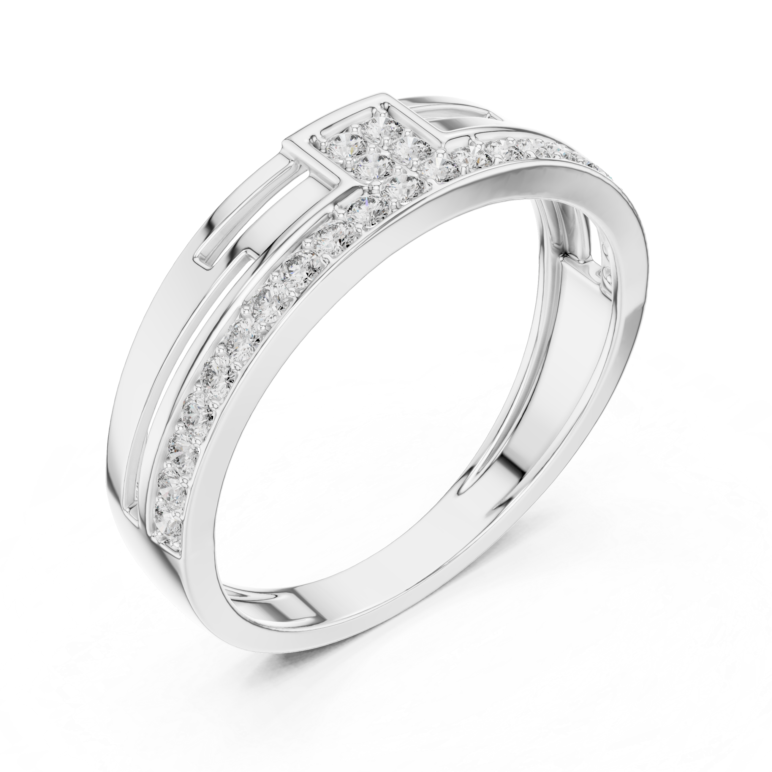 Minimalist Open Bar Diamond Ring with Geometric Center Detail