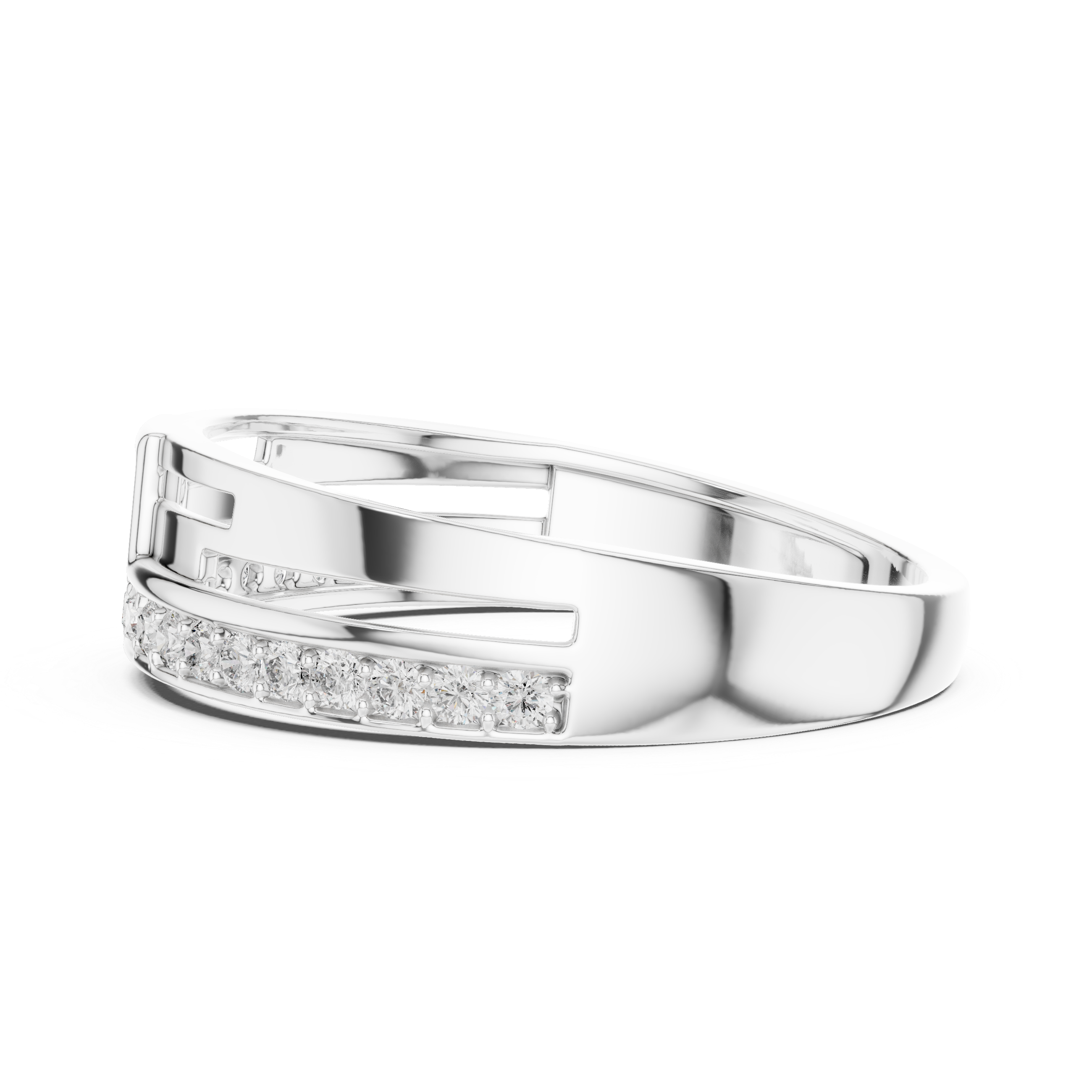 Minimalist Open Bar Diamond Ring with Geometric Center Detail