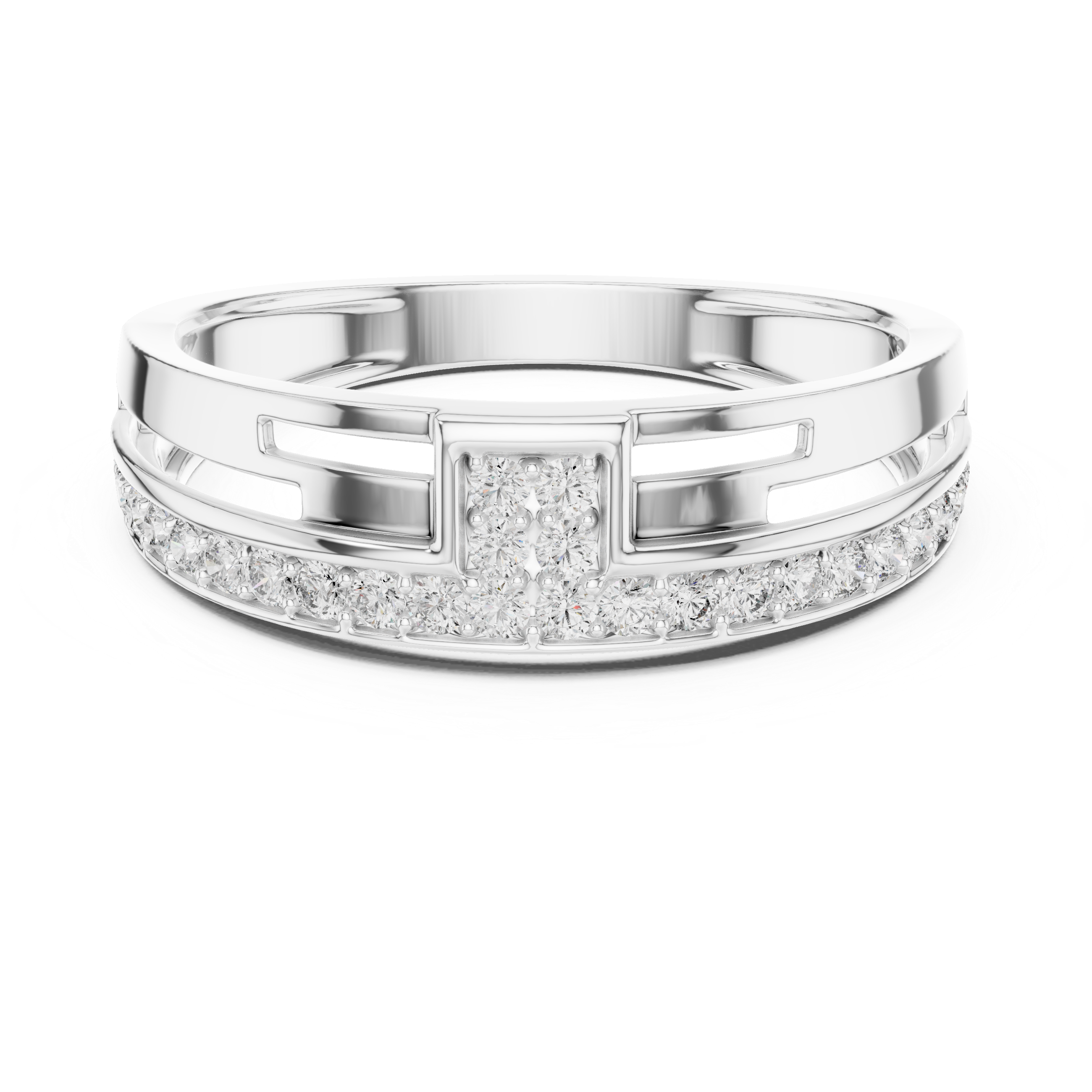 Minimalist Open Bar Diamond Ring with Geometric Center Detail