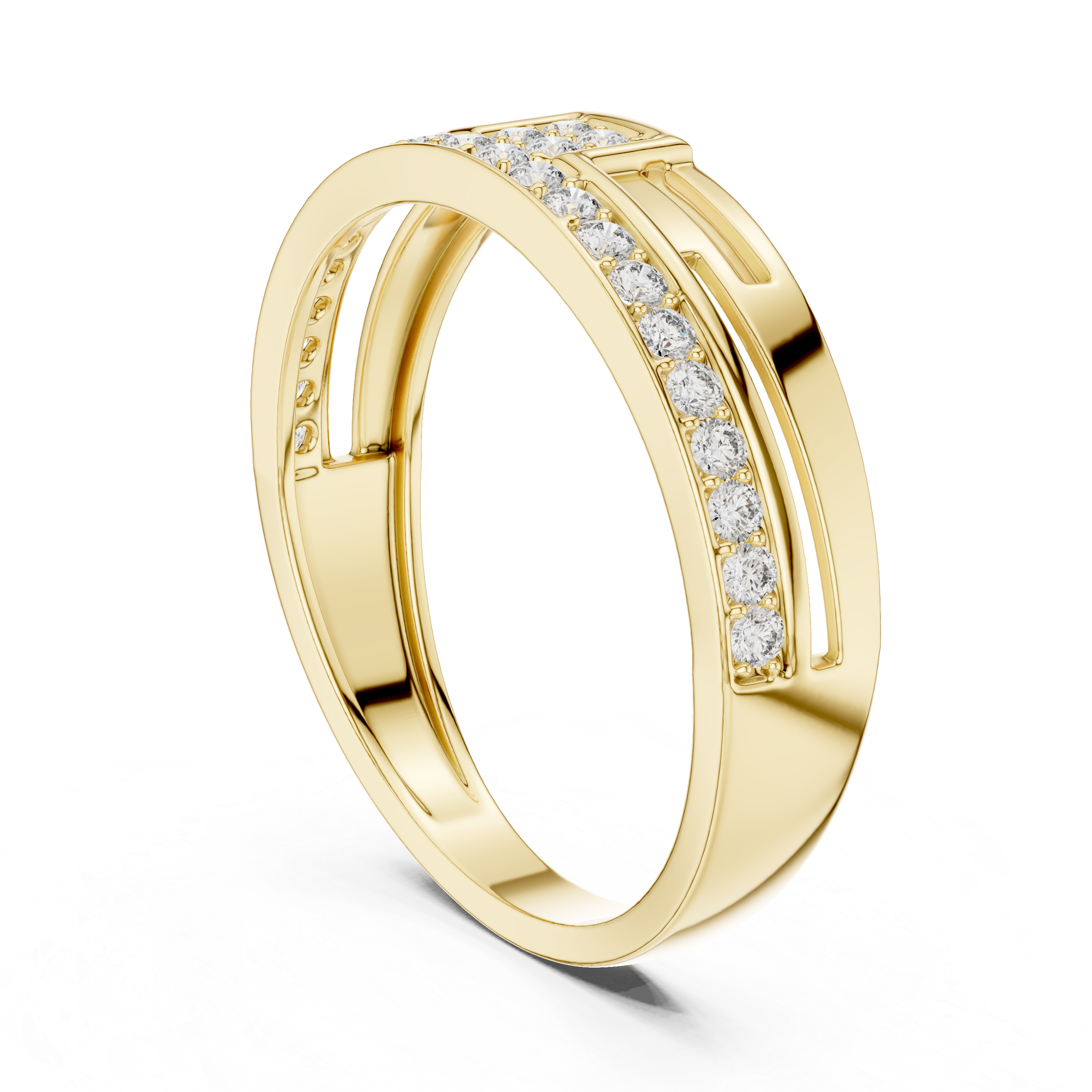 Minimalist Open Bar Diamond Ring with Geometric Center Detail