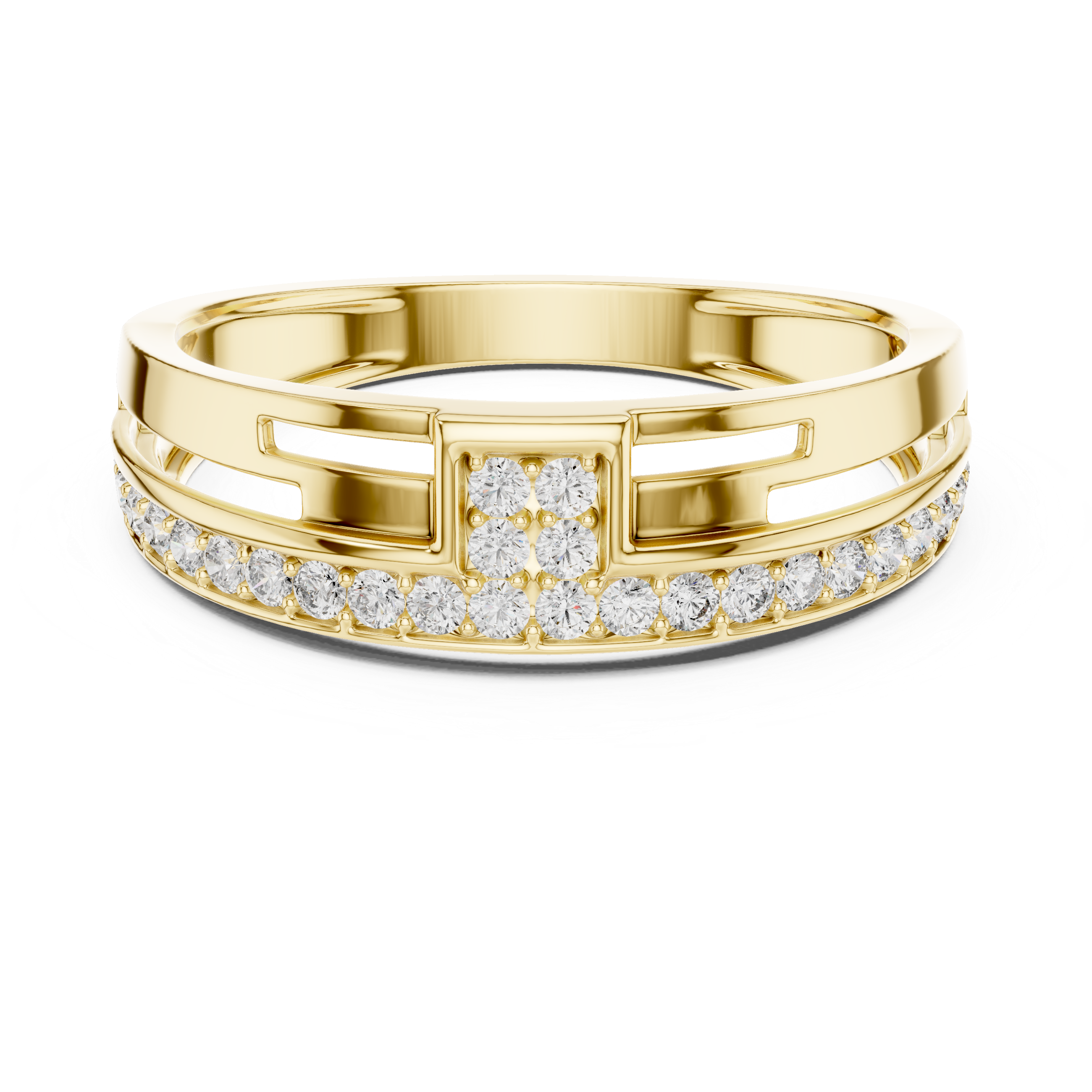 Minimalist Open Bar Diamond Ring with Geometric Center Detail
