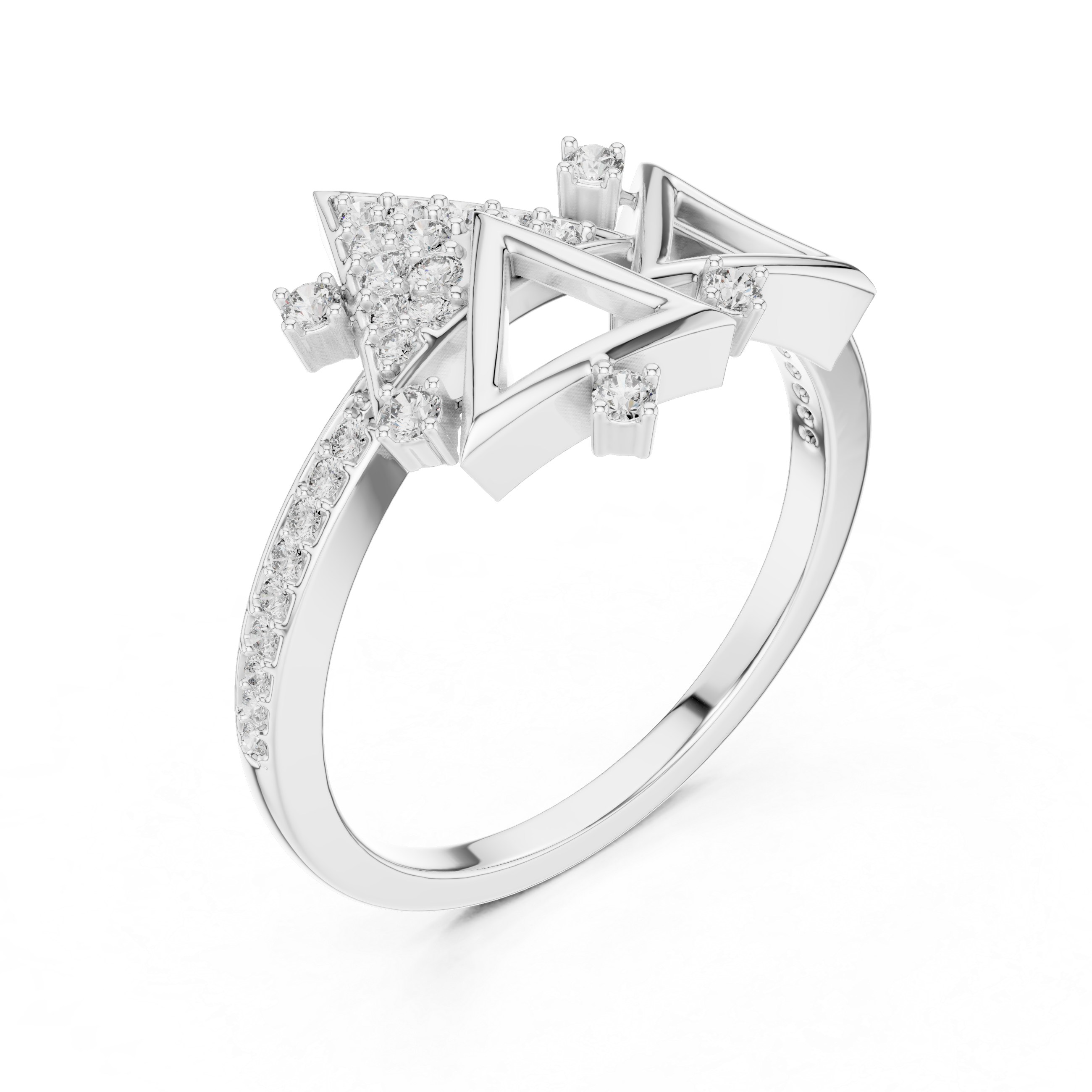 Abstract Triangle Diamond Ring with Modern Openwork Geometric Design