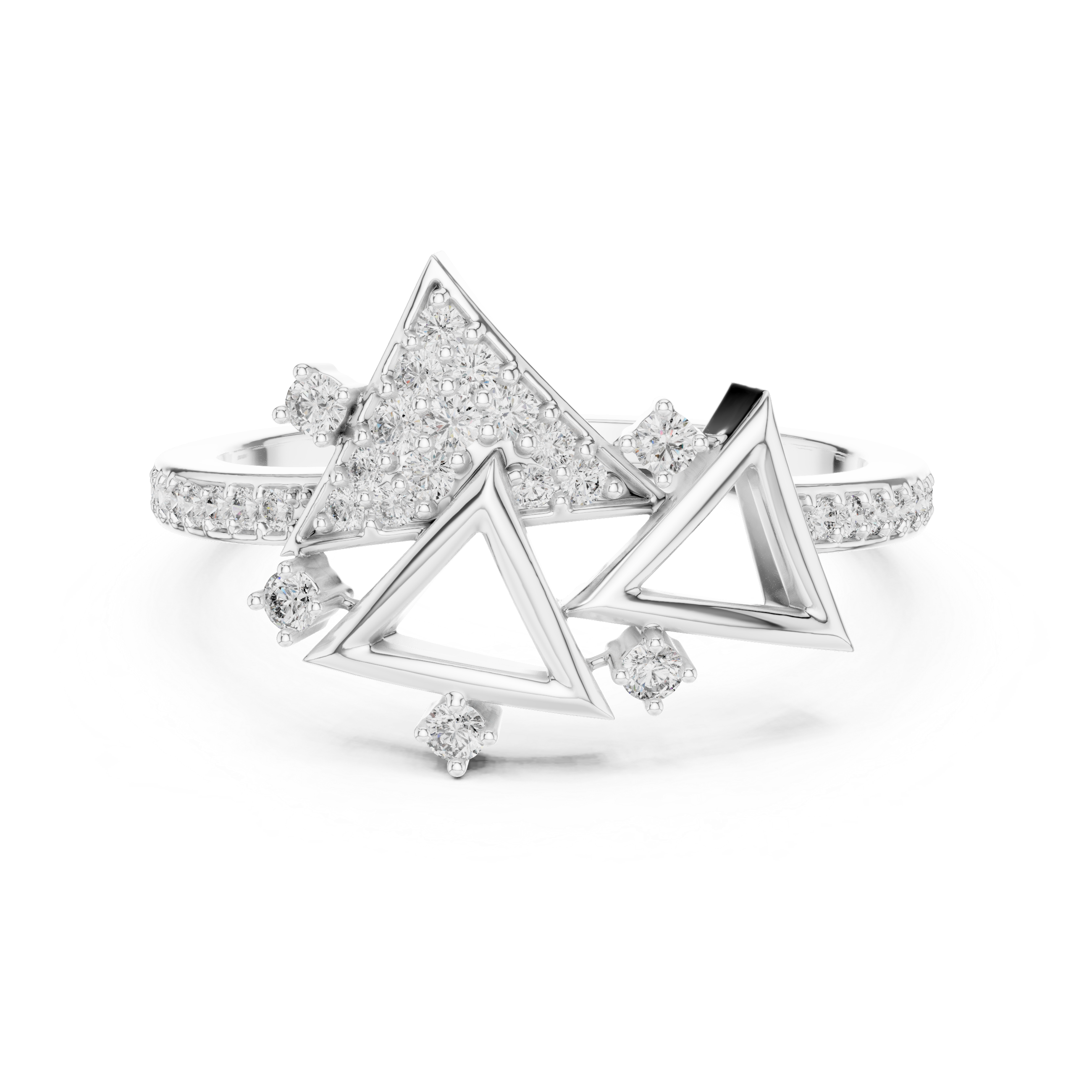 Abstract Triangle Diamond Ring with Modern Openwork Geometric Design
