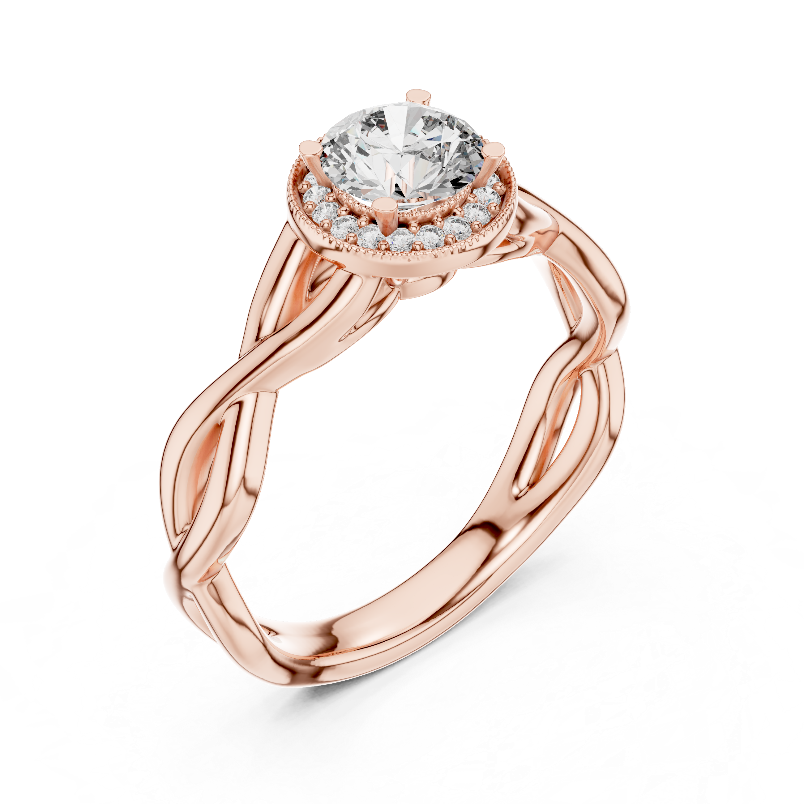 Twisted Infinity Halo Engagement Ring – Round Diamond Celtic Inspired Bridal Ring