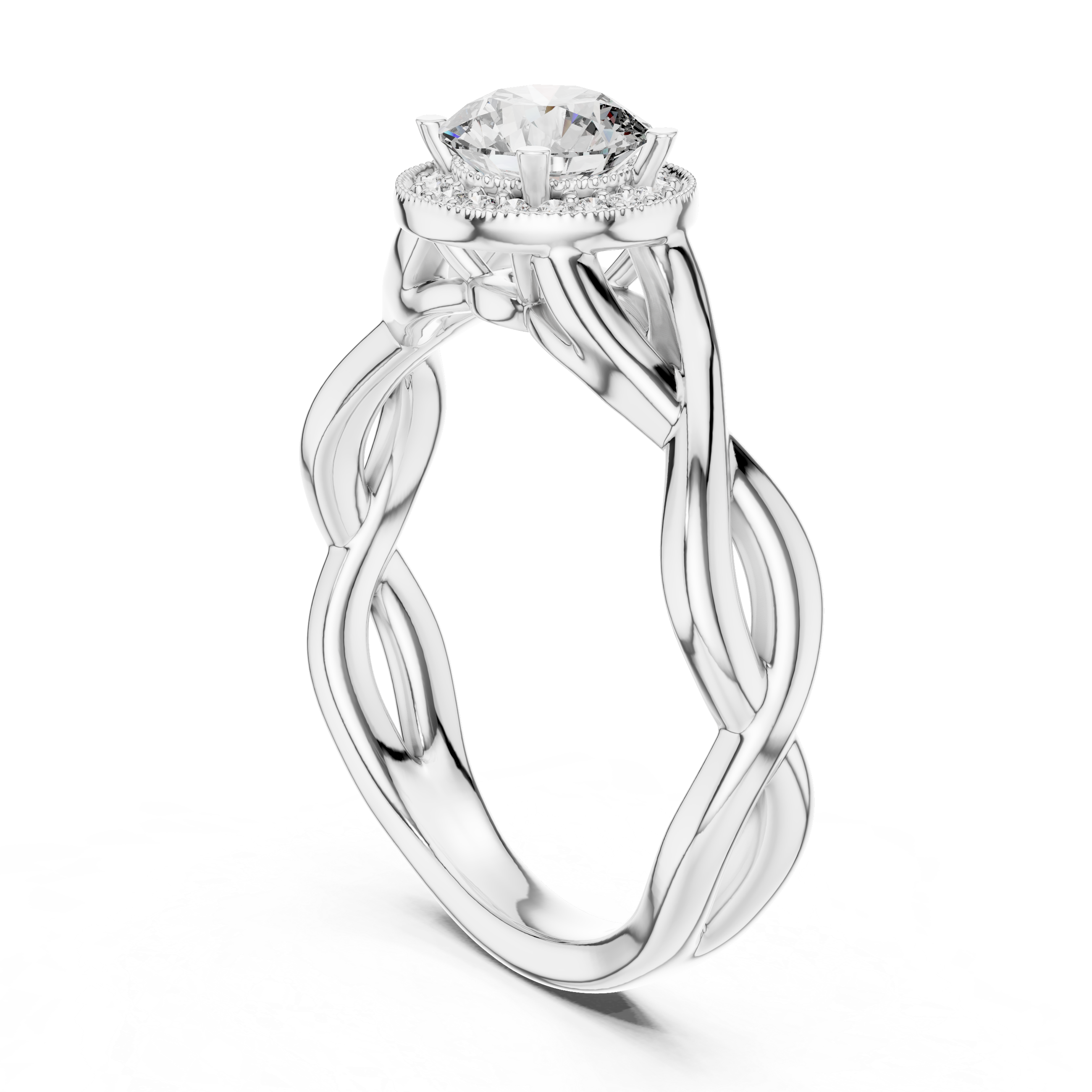 Twisted Infinity Halo Engagement Ring – Round Diamond Celtic Inspired Bridal Ring
