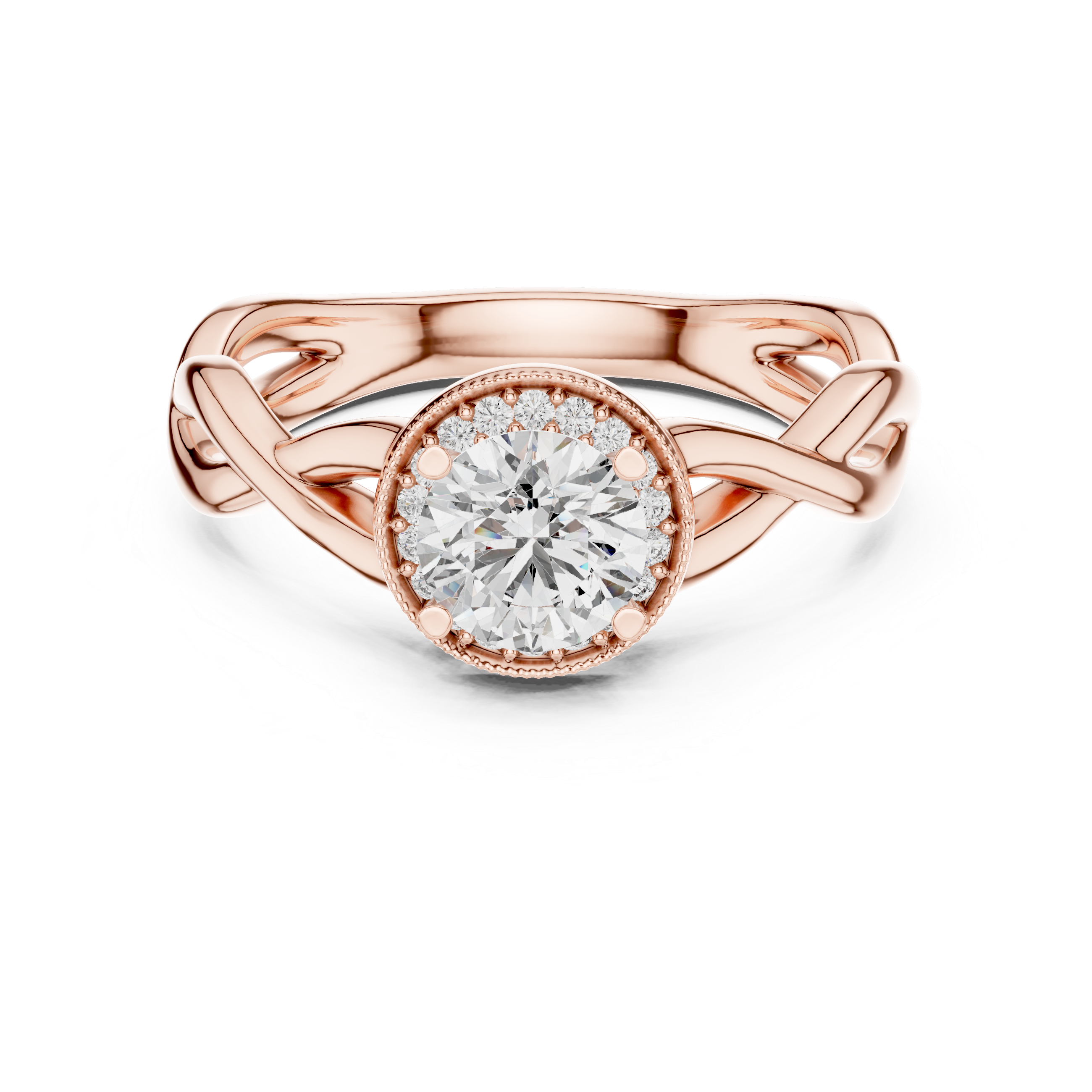 Twisted Infinity Halo Engagement Ring – Round Diamond Celtic Inspired Bridal Ring