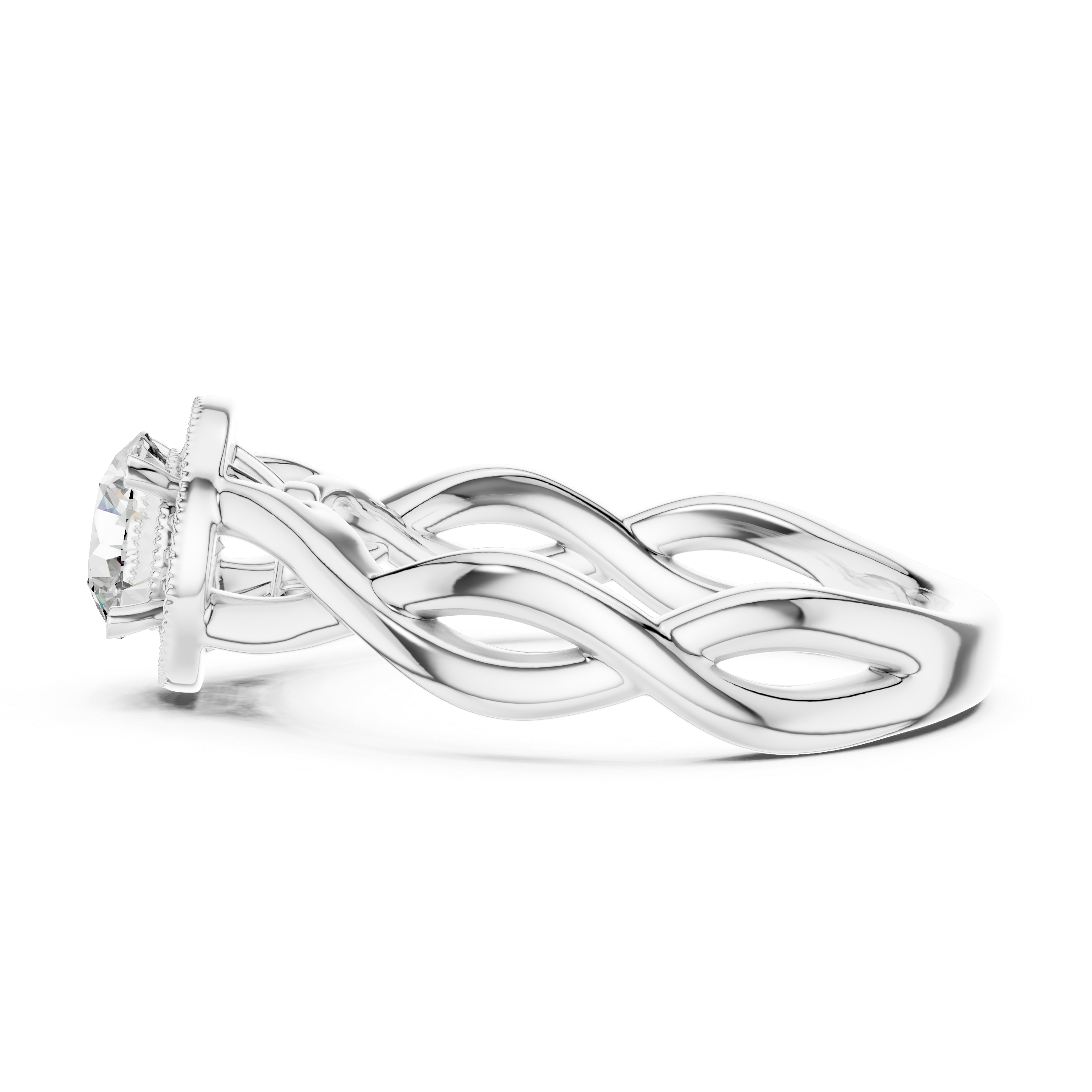 Twisted Infinity Halo Engagement Ring – Round Diamond Celtic Inspired Bridal Ring