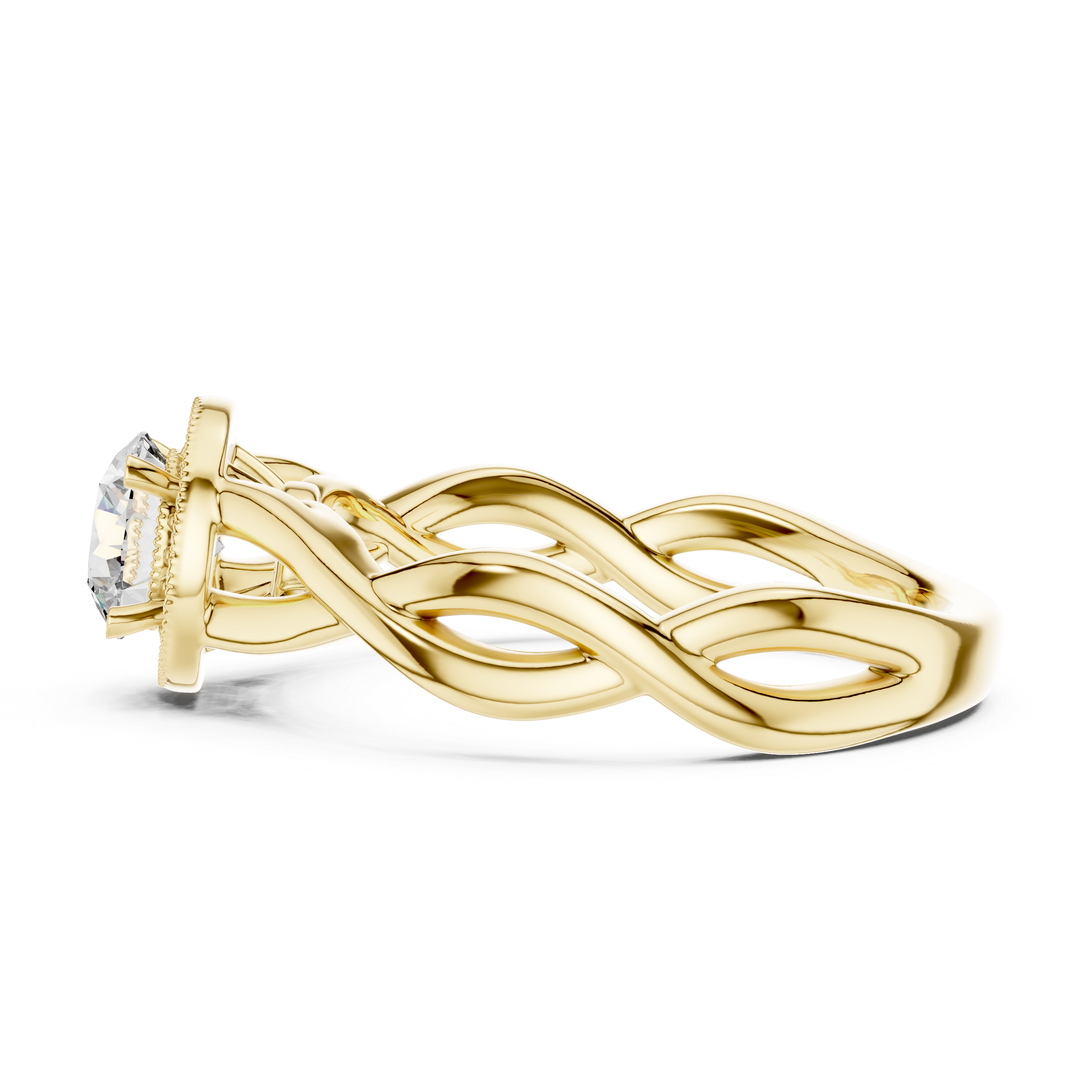 Twisted Infinity Halo Engagement Ring – Round Diamond Celtic Inspired Bridal Ring