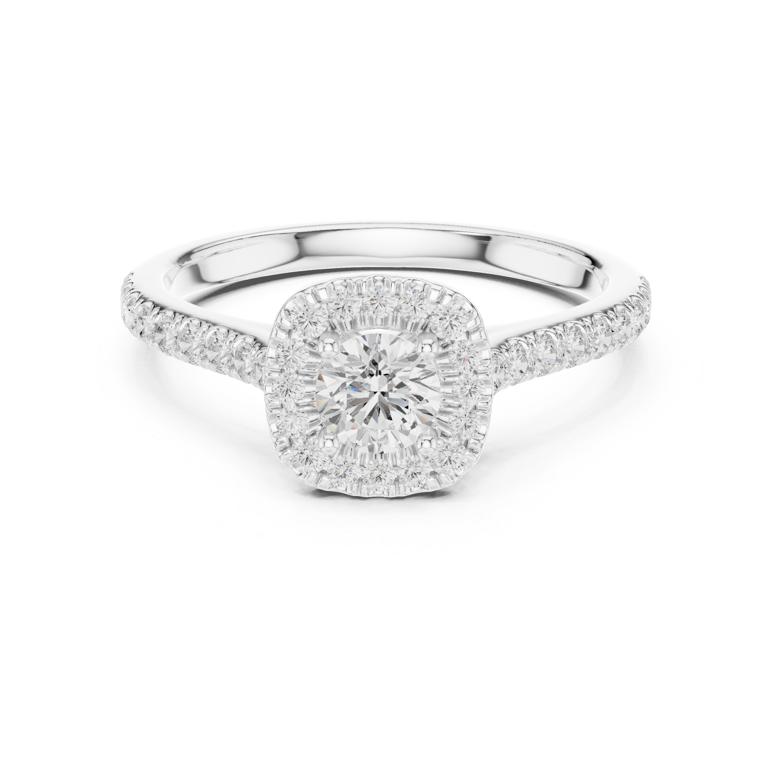 Cushion Halo Diamond Engagement Ring – Pavé Cathedral Bridal Ring