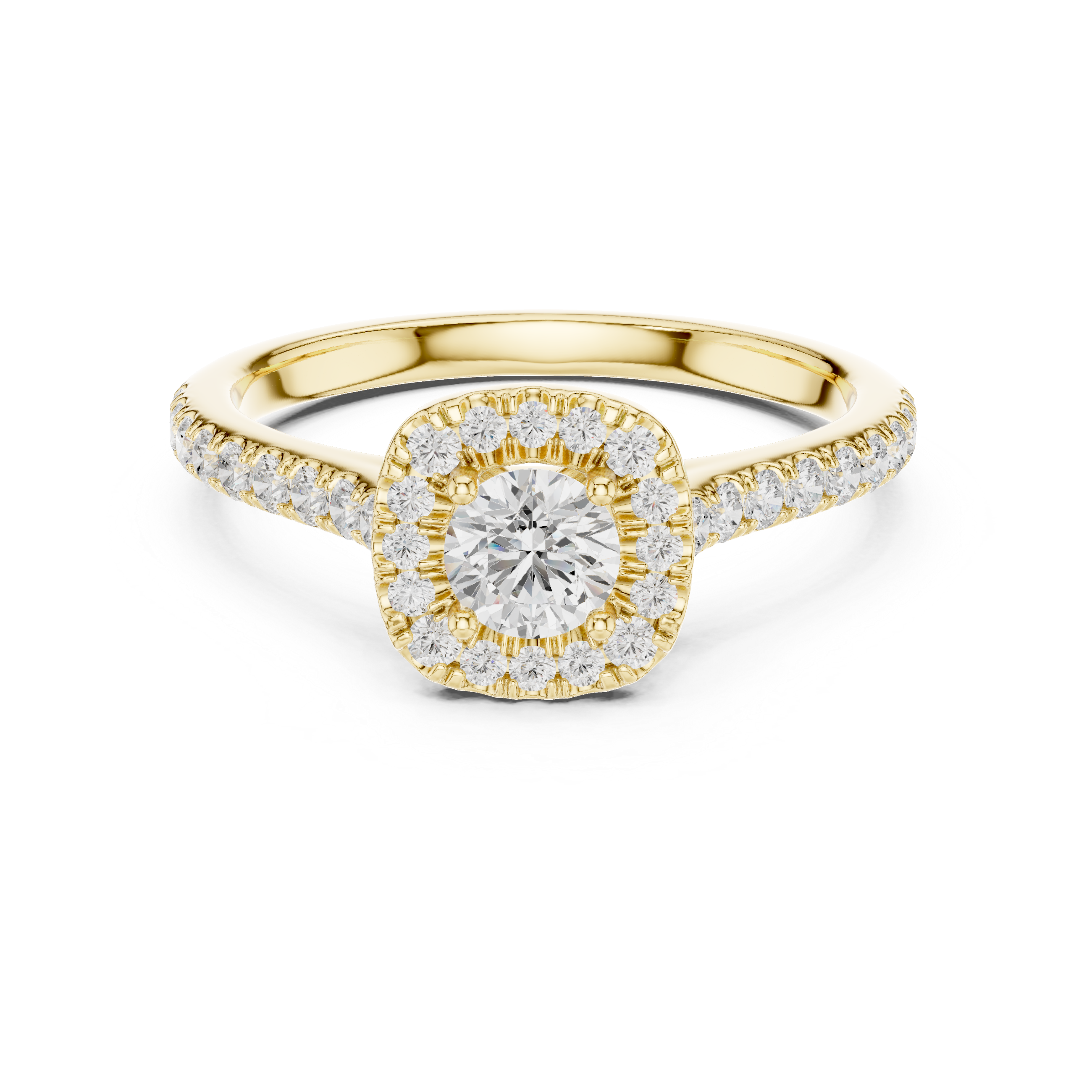 Cushion Halo Diamond Engagement Ring – Pavé Cathedral Bridal Ring