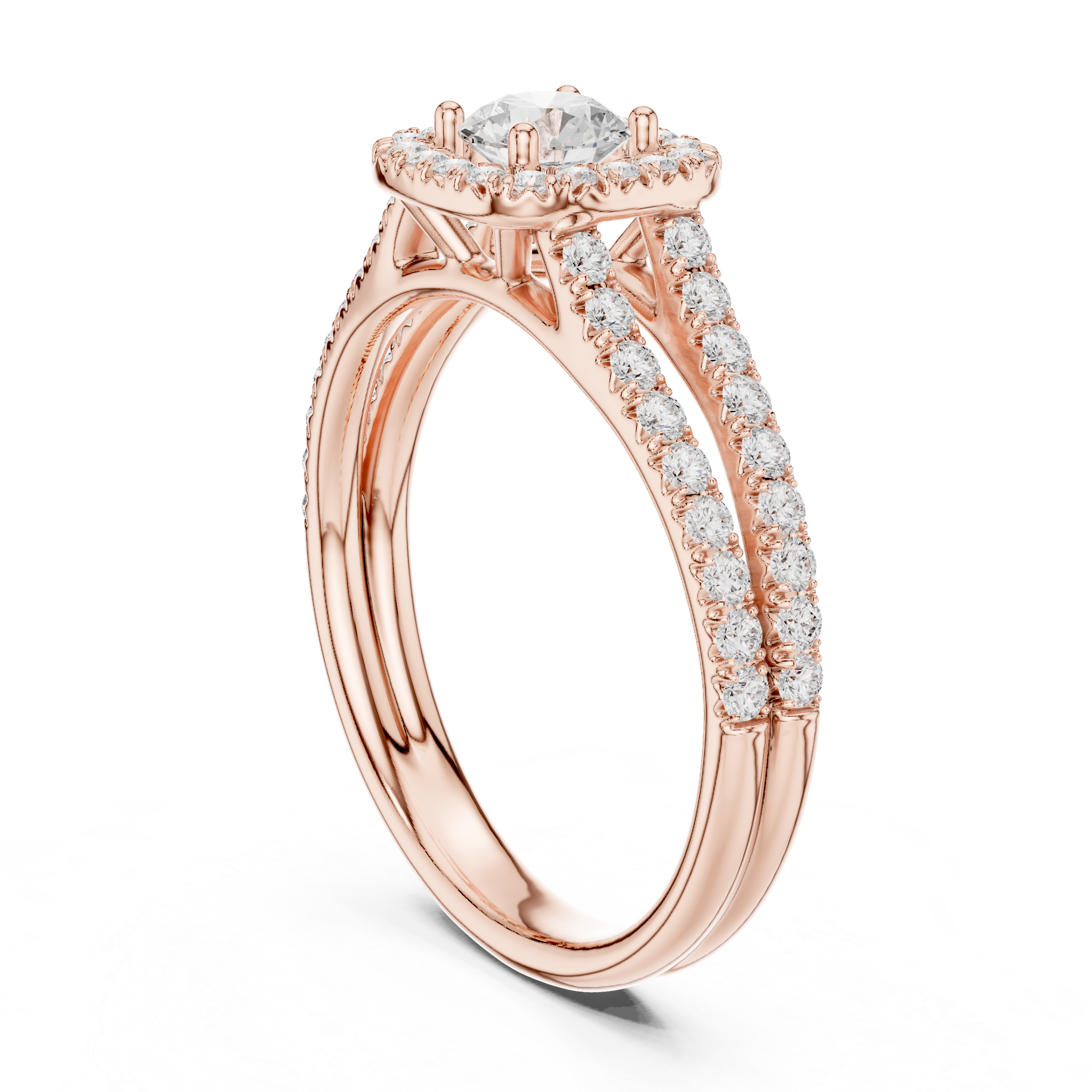 Double Split Shank Halo Diamond Engagement Ring – Pavé Bridal Ring