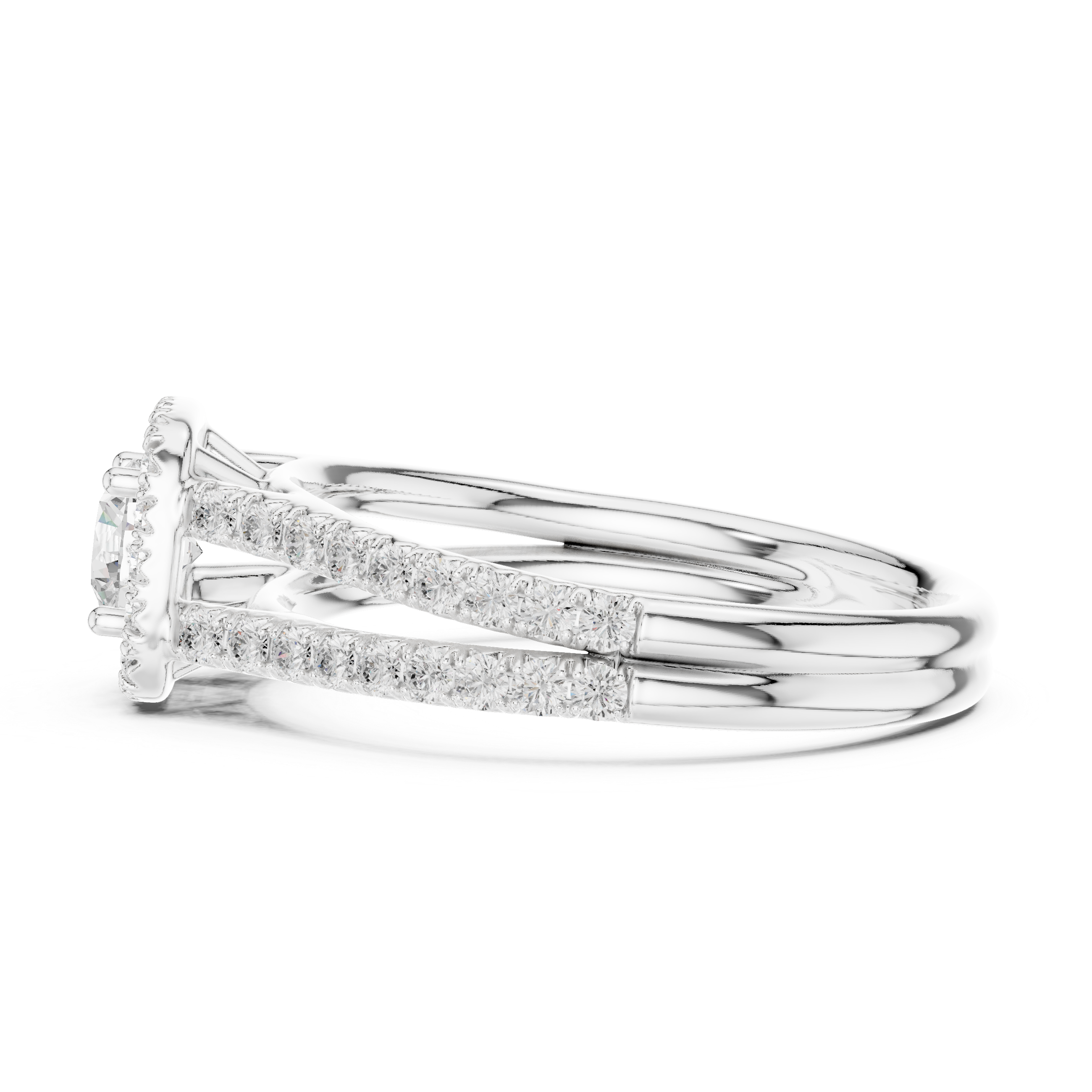 Double Split Shank Halo Diamond Engagement Ring – Pavé Bridal Ring