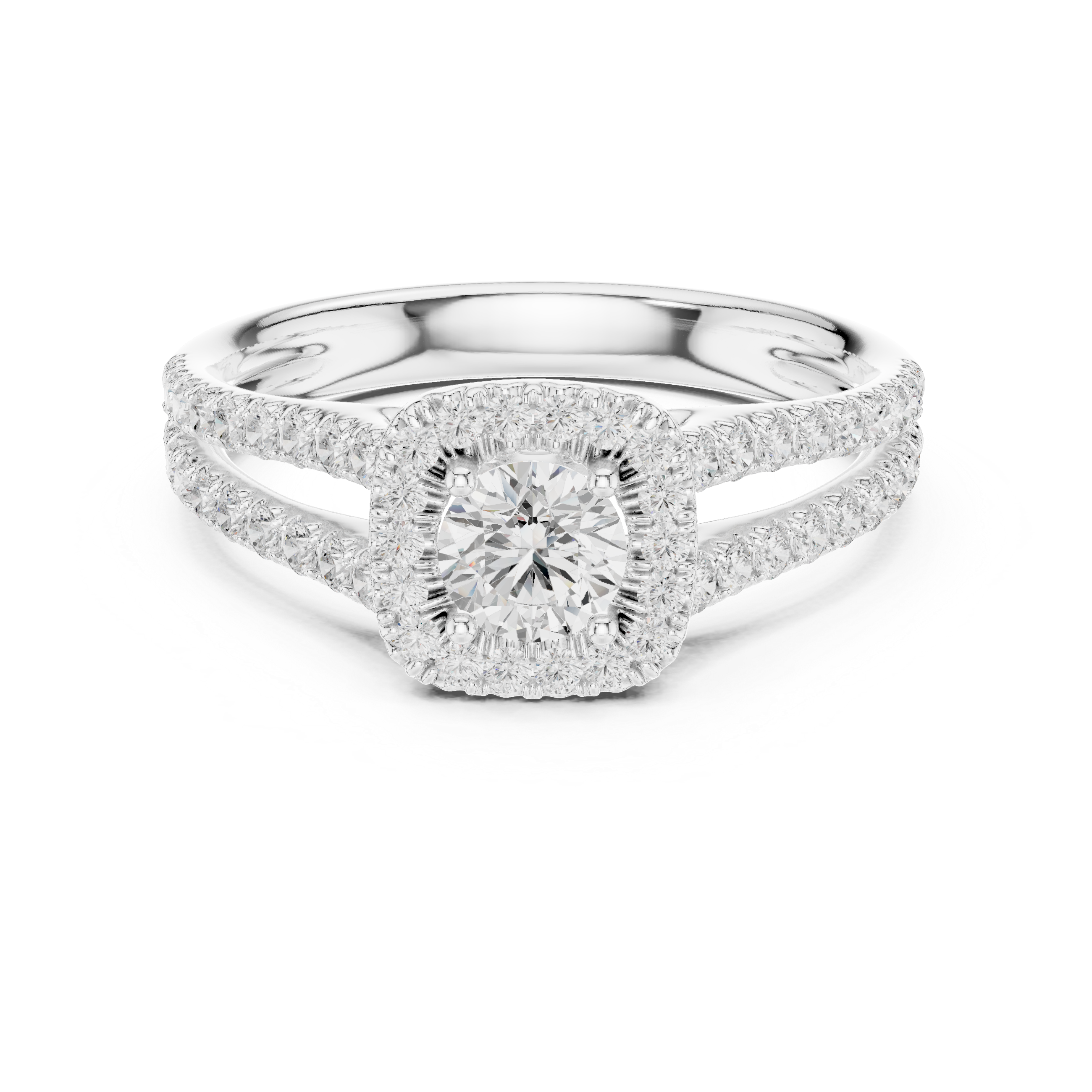 Double Split Shank Halo Diamond Engagement Ring – Pavé Bridal Ring