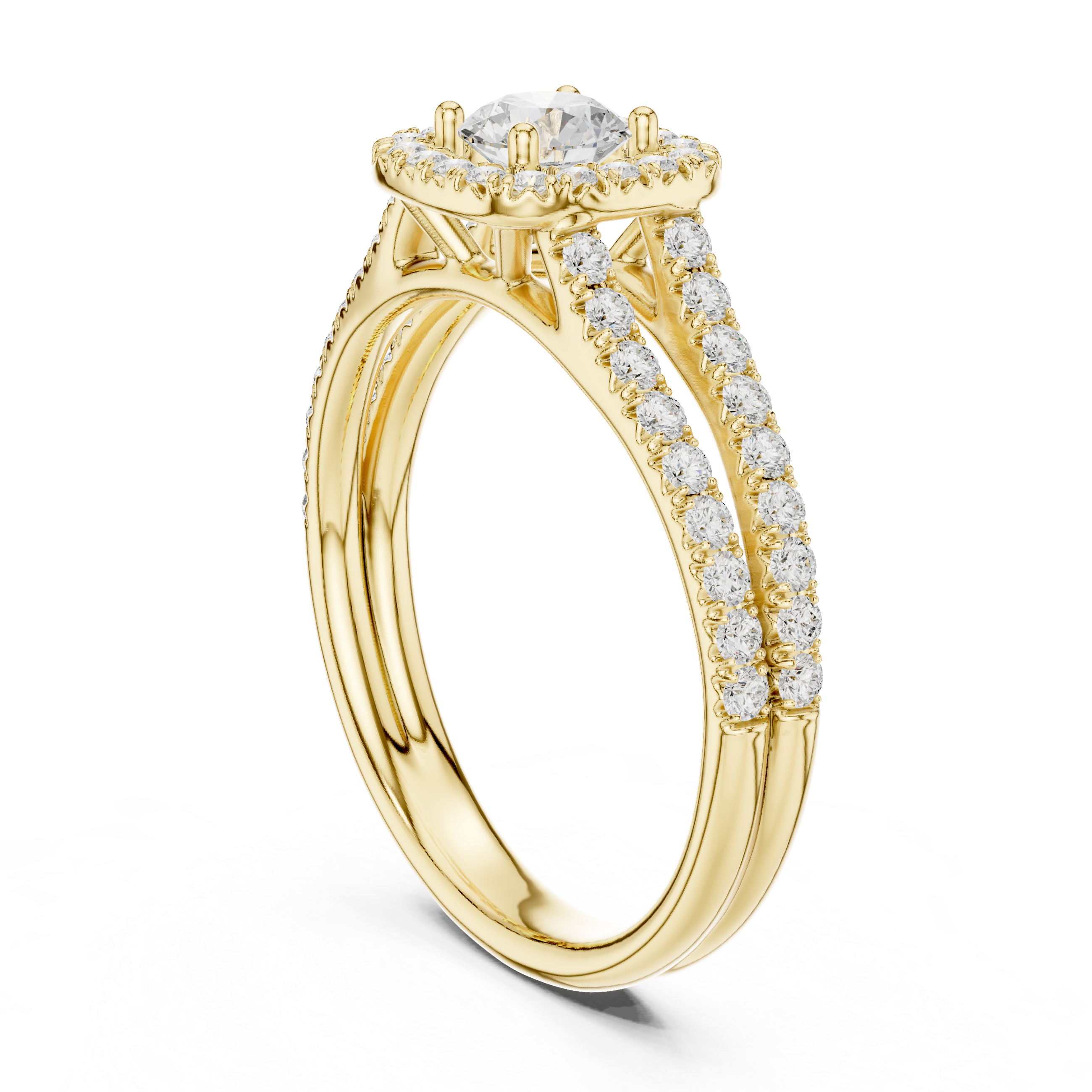 Double Split Shank Halo Diamond Engagement Ring – Pavé Bridal Ring