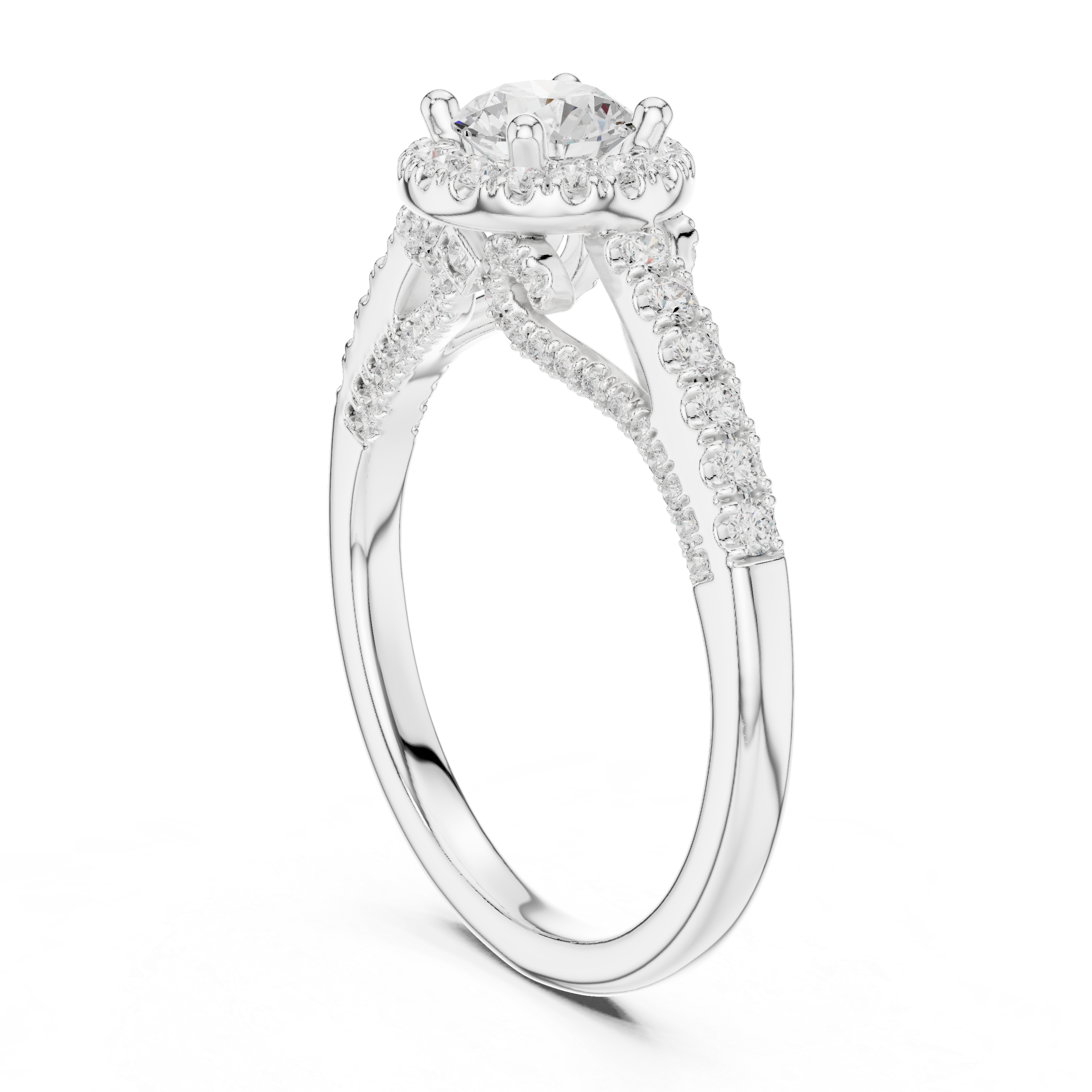 Vintage Inspired Halo Diamond Engagement Ring – Split Pavé Shank Bridal Ring