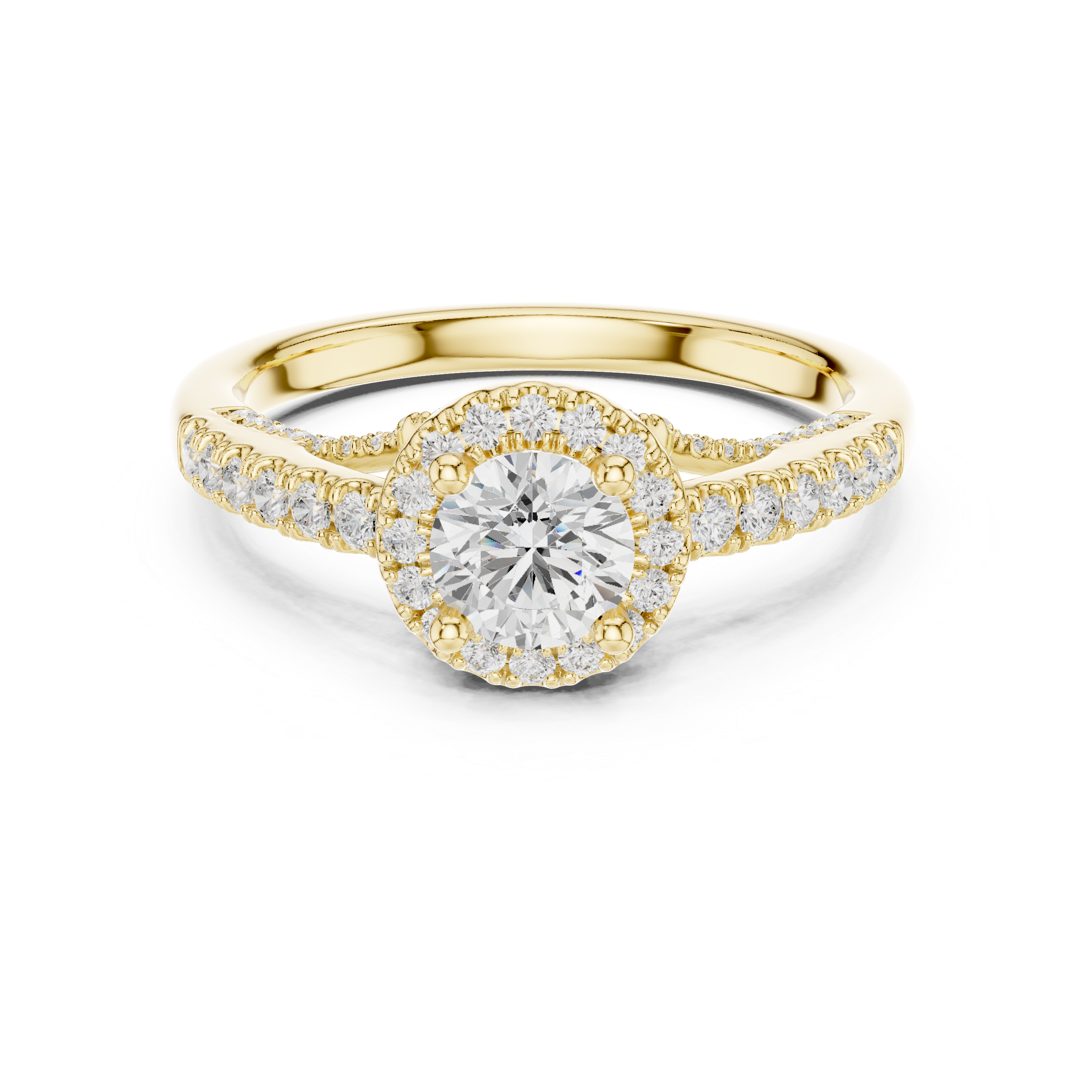 Vintage Inspired Halo Diamond Engagement Ring – Split Pavé Shank Bridal Ring