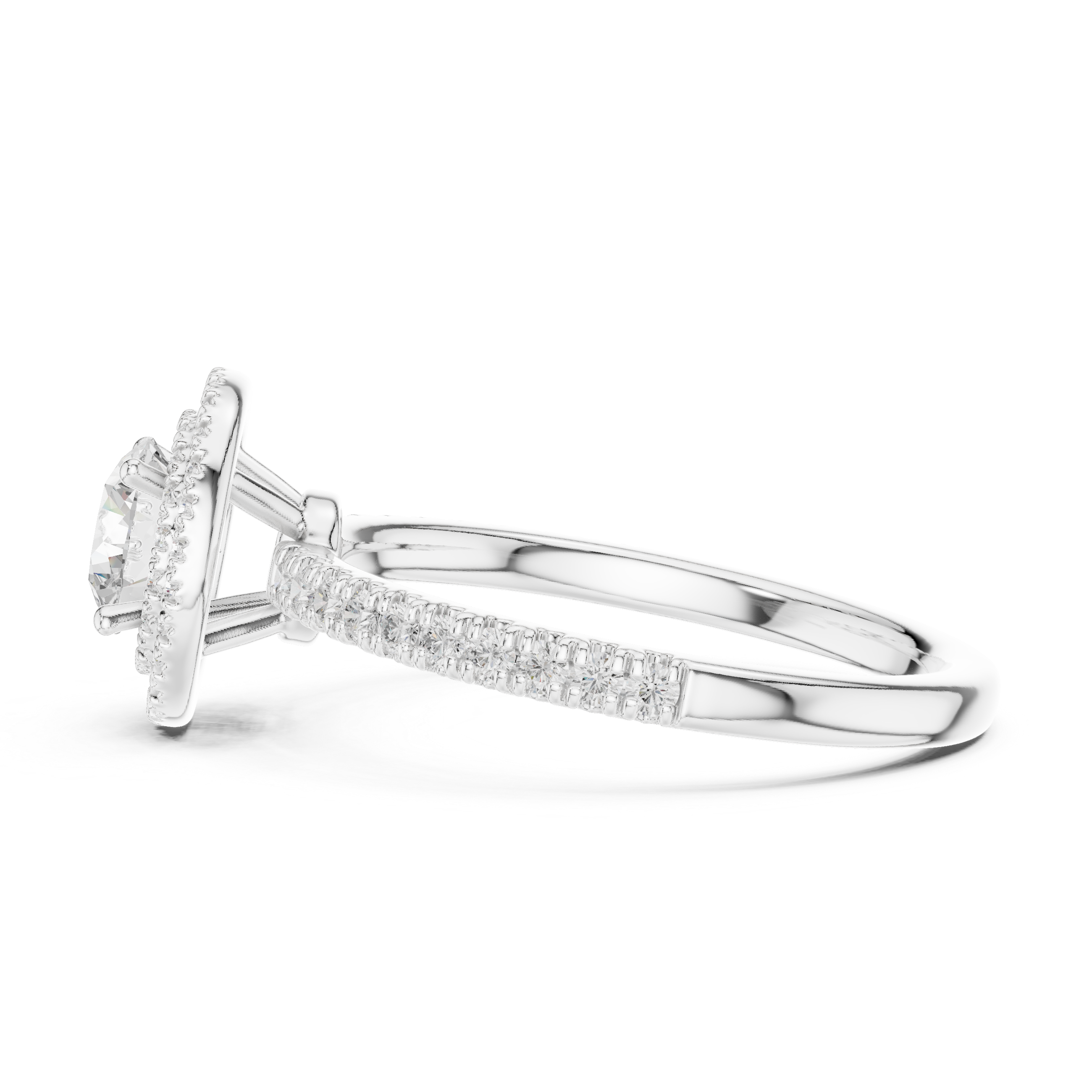 Double Halo Diamond Engagement Ring – Round Cut Pavé Bridal Ring